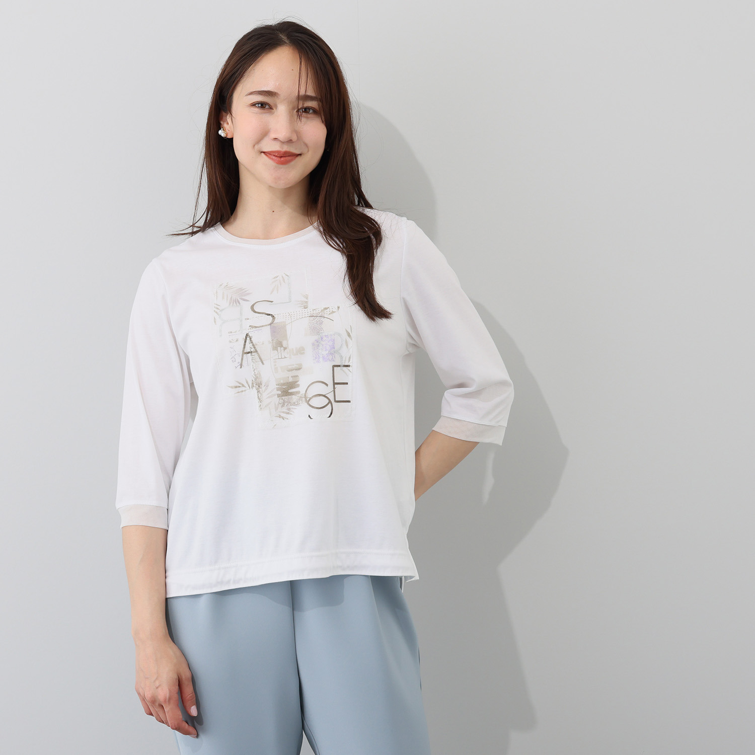 レ・ラリック パッチワーク風加工 カットソー