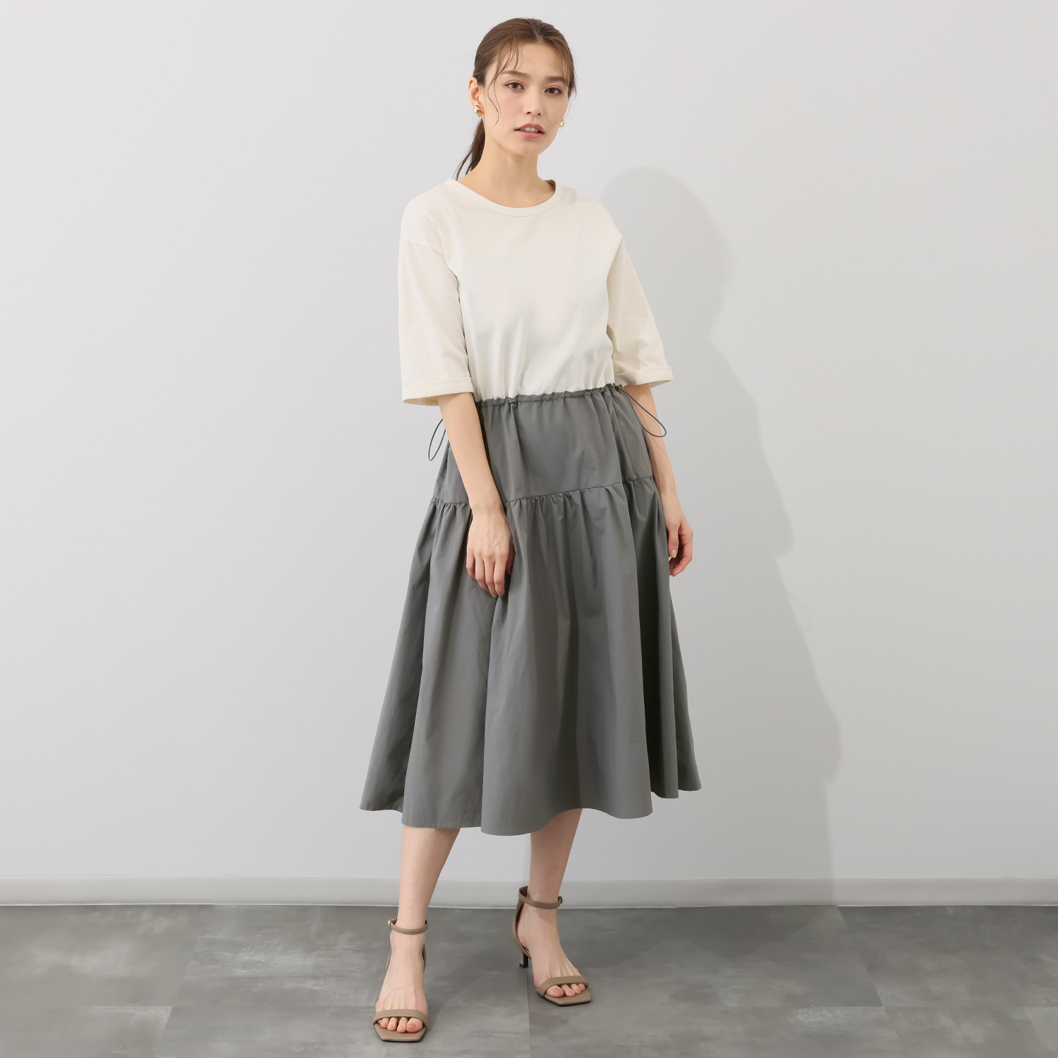 アリュメット 異素材ドッキング ワンピース