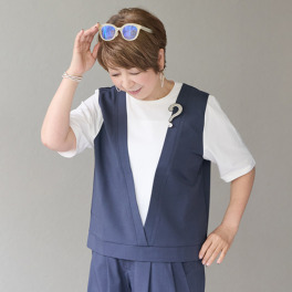 ウノ・ウノ・ドゥーエ １枚で決まる！ Ｖネックベスト重ね着風 半袖Ｔシャツ