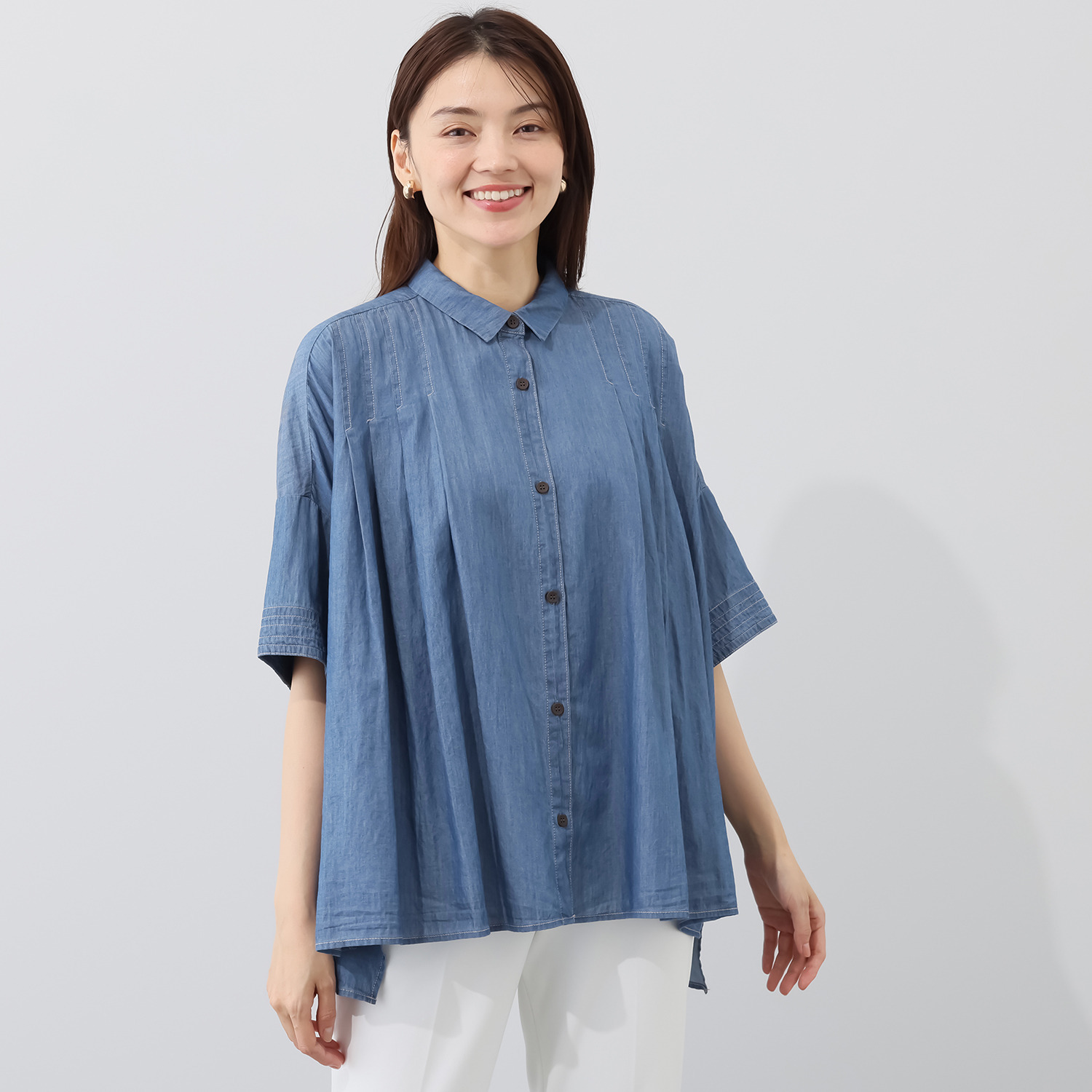 ダジュール タックデザイン デニムブラウス