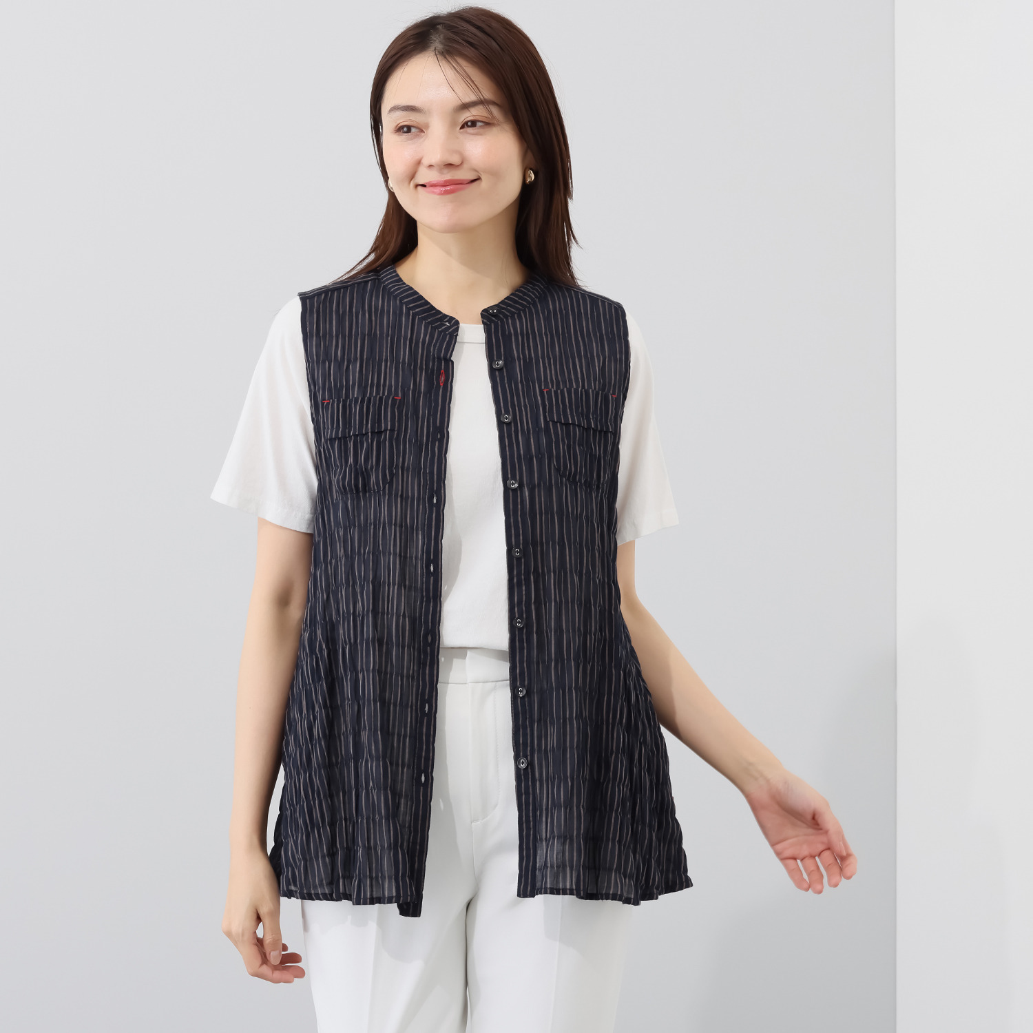 ダジュール ストライプ フレアーベスト