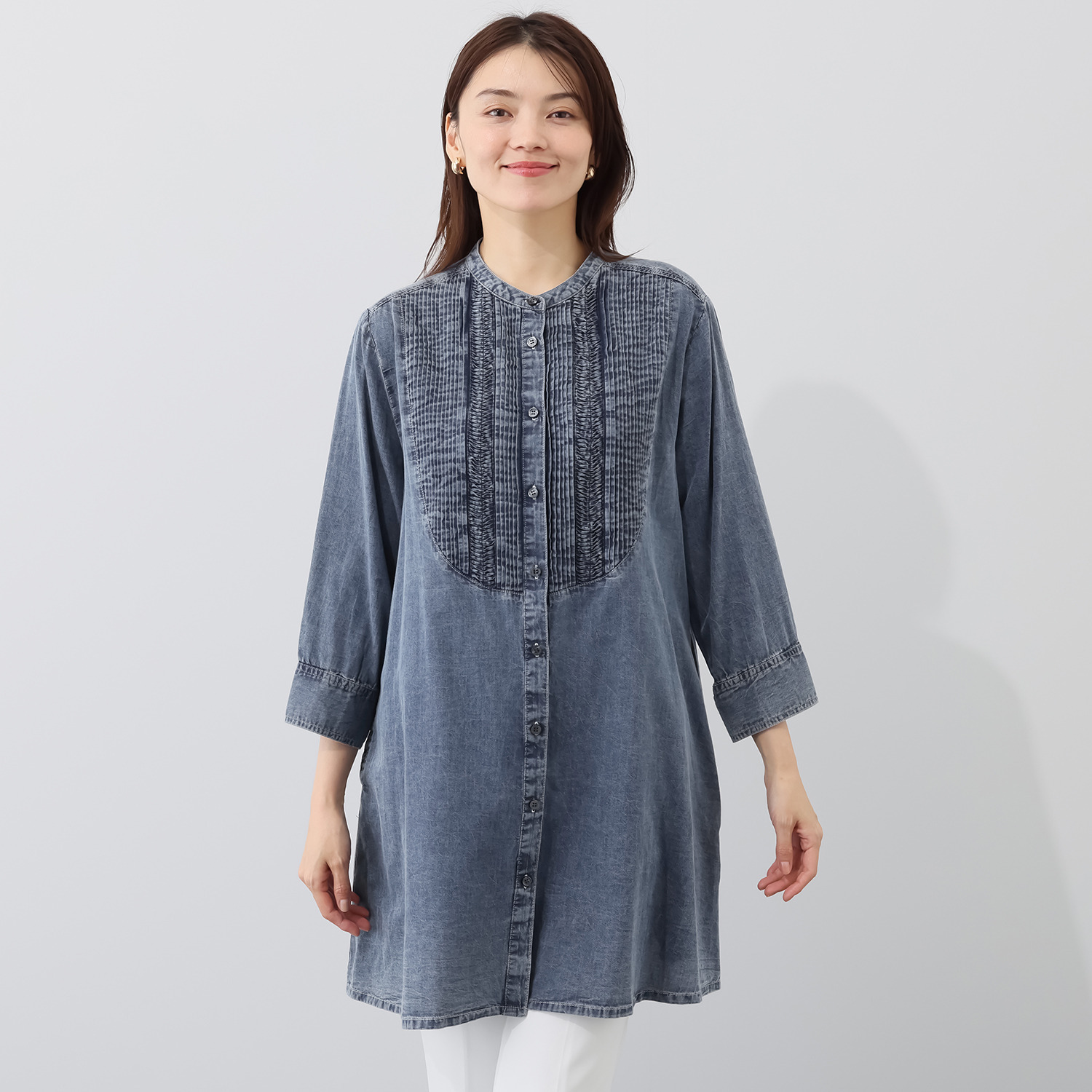 ダジュール ピンタックデザイン ソフトデニムブラウス