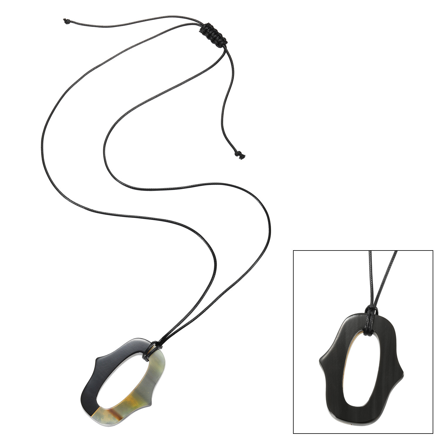 マダムヒロコ 水牛 バイカラーデザイン リバーシブル ロングペンダント “Ｏｈ！イェー”