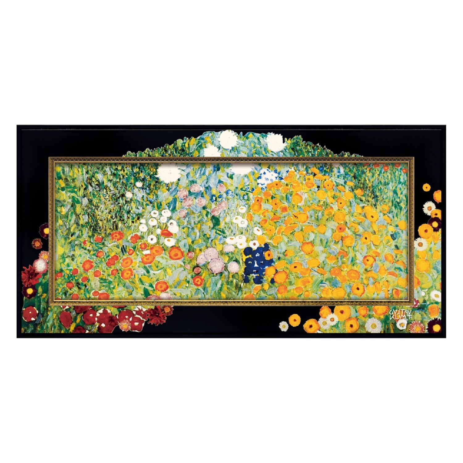 インテリアアート フレームまで広がる名画 クリムト “フラワーガーデン” ＜約３０×６０ｃｍ＞