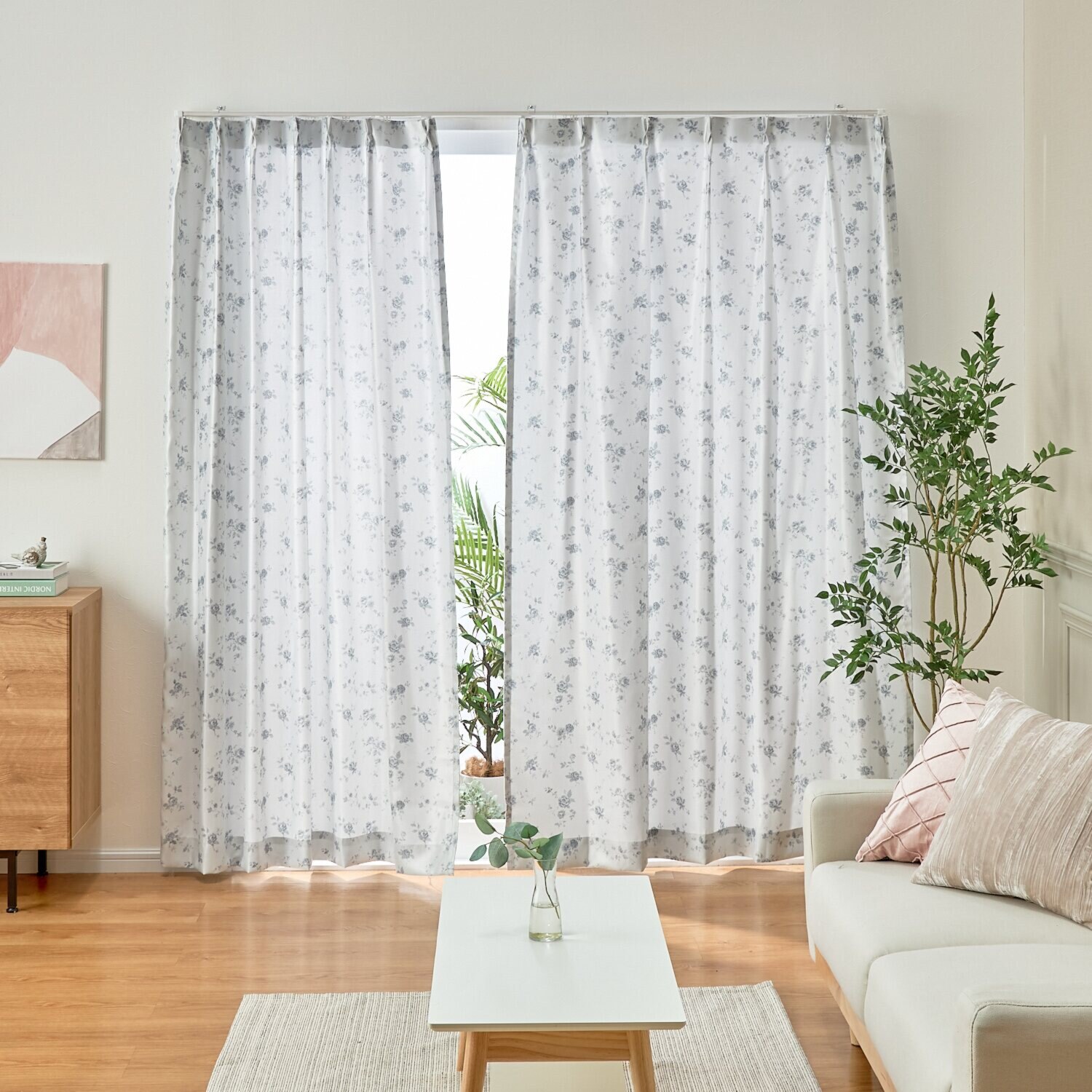 エコファイン 遮熱＆ＵＶカット フラワー柄カーテン２枚組 ＜１００×１９８ｃｍ＞