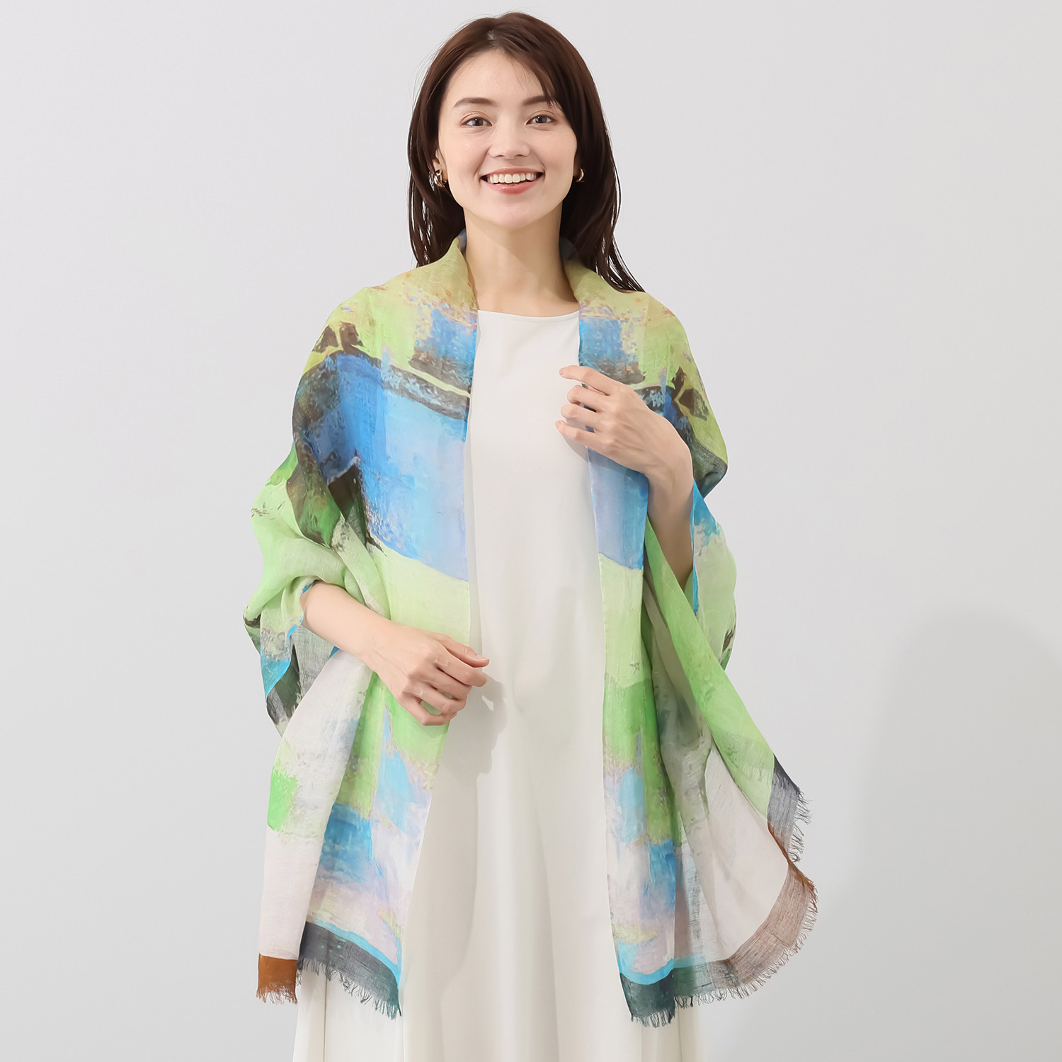 ダジュール 手書き風プリント ストール