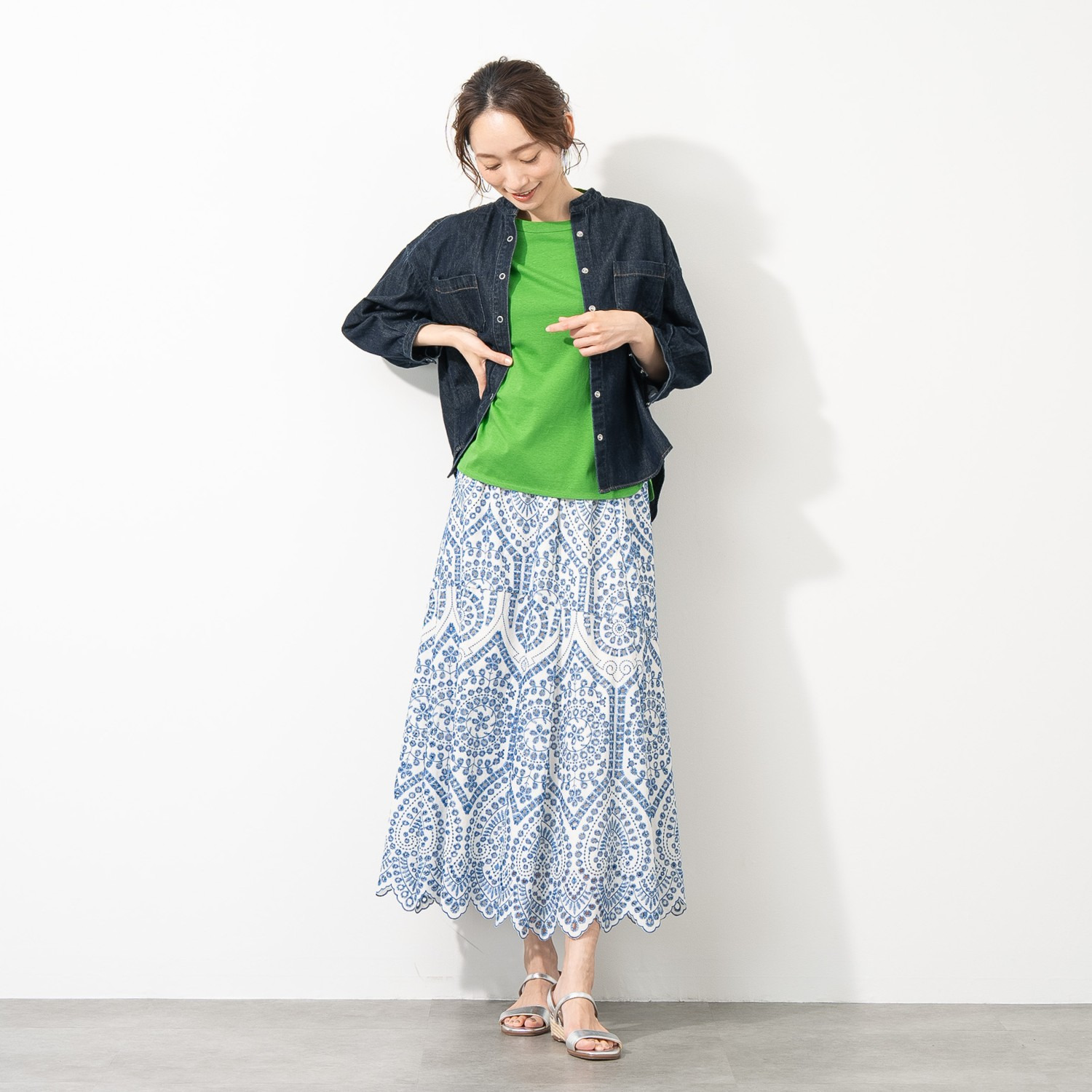 ＢＯＵＮＣＹ　ＢＯＮＤ コットン１００％ 華やか カットワーク刺しゅう フレアースカート