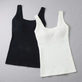 プラスケー コットンブレンド カップ付 リブタンクトップ ２枚セット