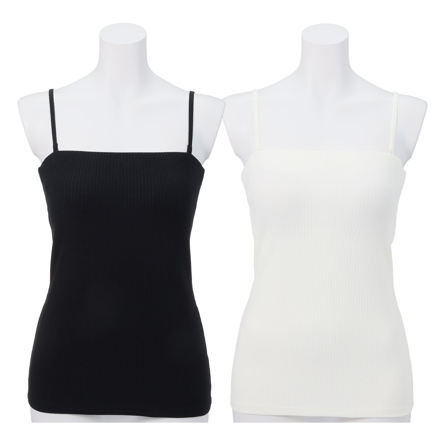 プラスケー コットンブレンド カップ付 リブベアトップ２枚セット