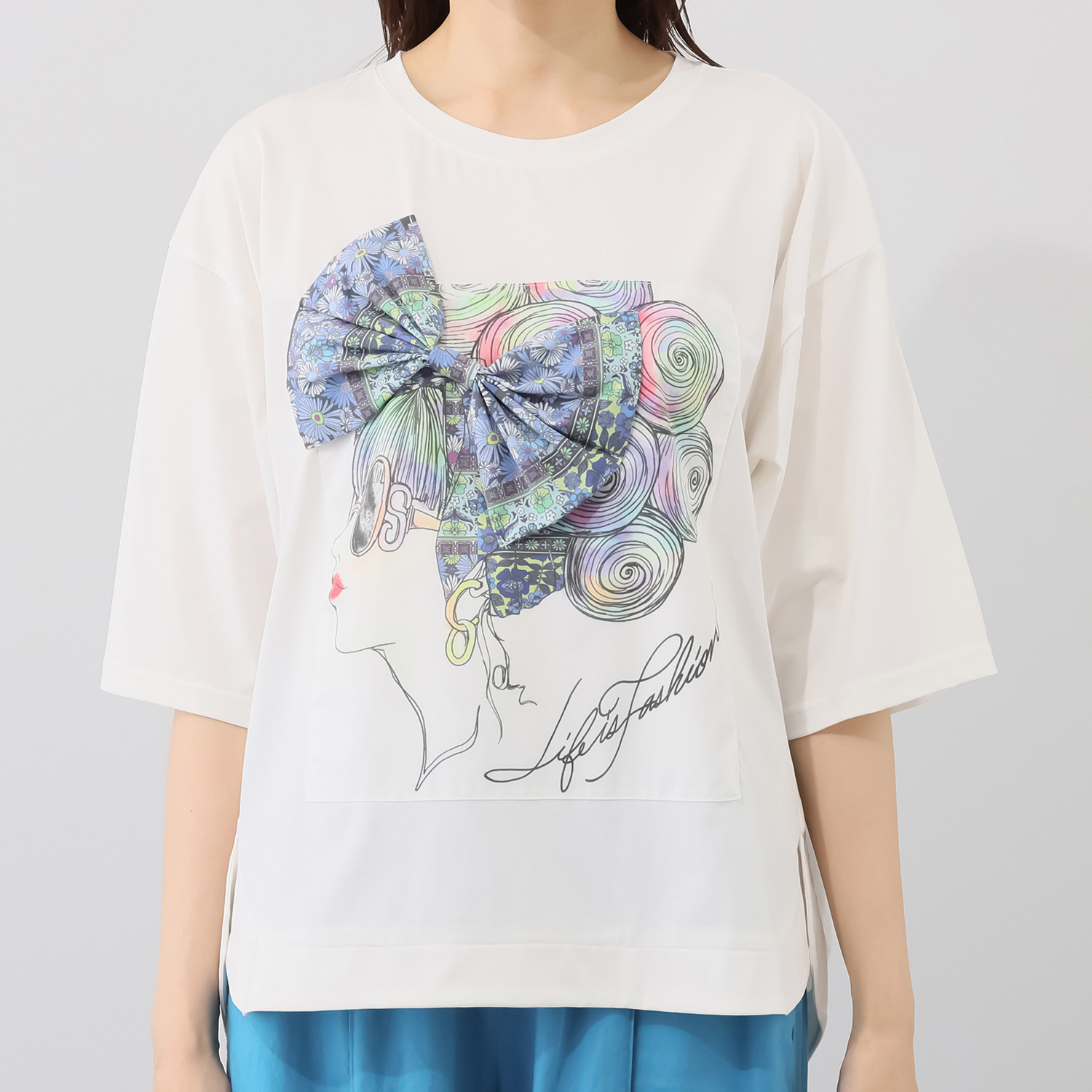 スカラー 接触冷感 女の子リボンアップリケ Ｔシャツ