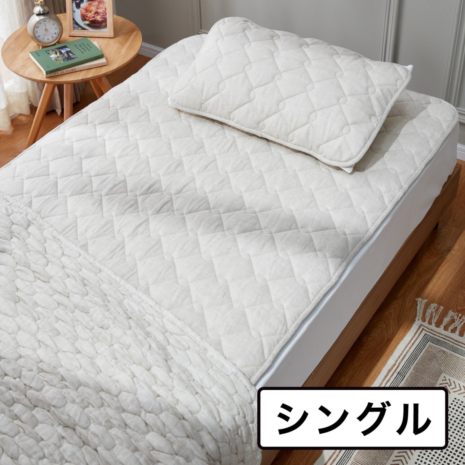 大津毛織 表側 フレンチリネン１００％ 心地よい接触冷感で 柔らかな肌触り ナチュラルテイスト 敷きパッド＜シングル＞