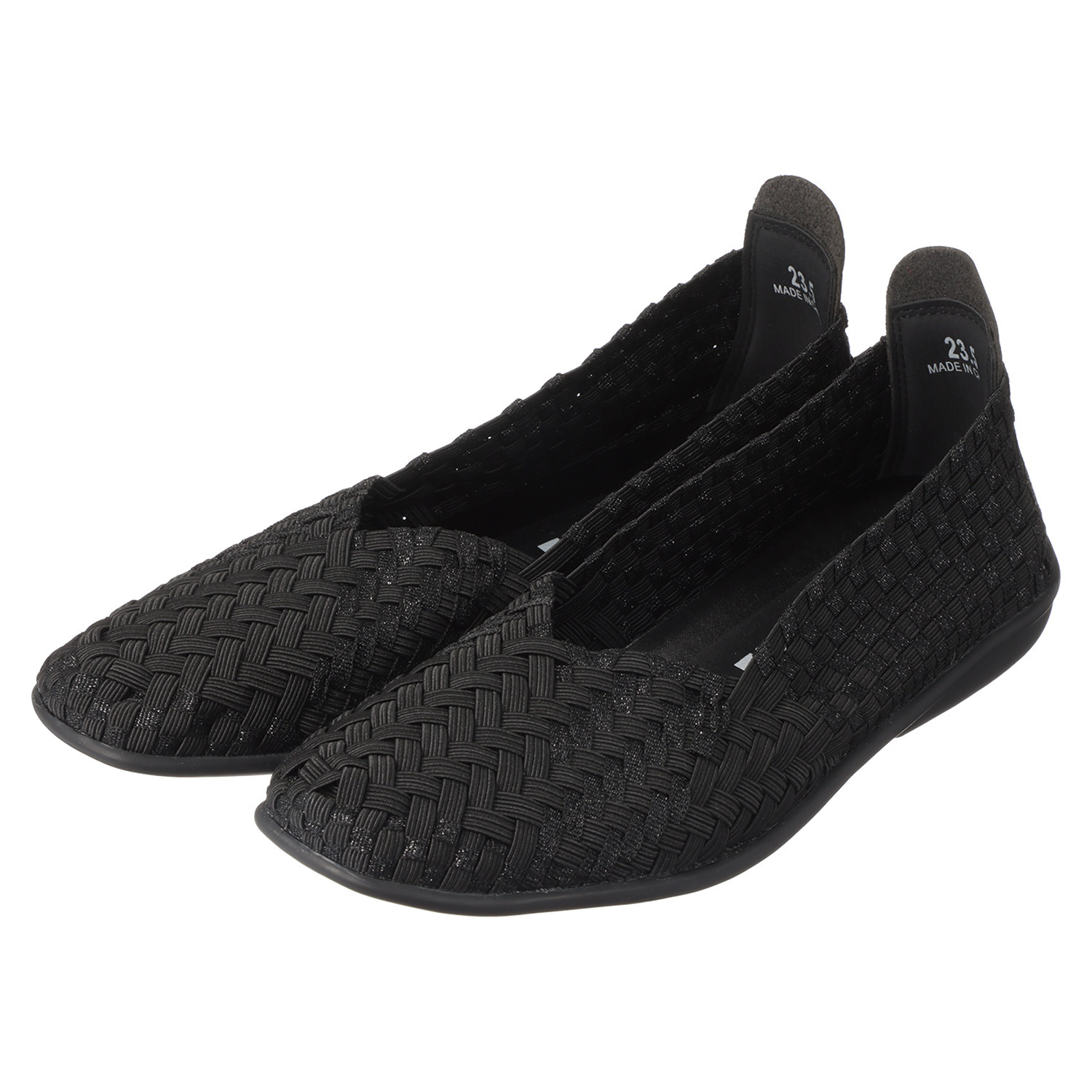 ゴムゴム のびのびゴムメッシュ スクエアトゥで決まる 洗える フラットシューズ