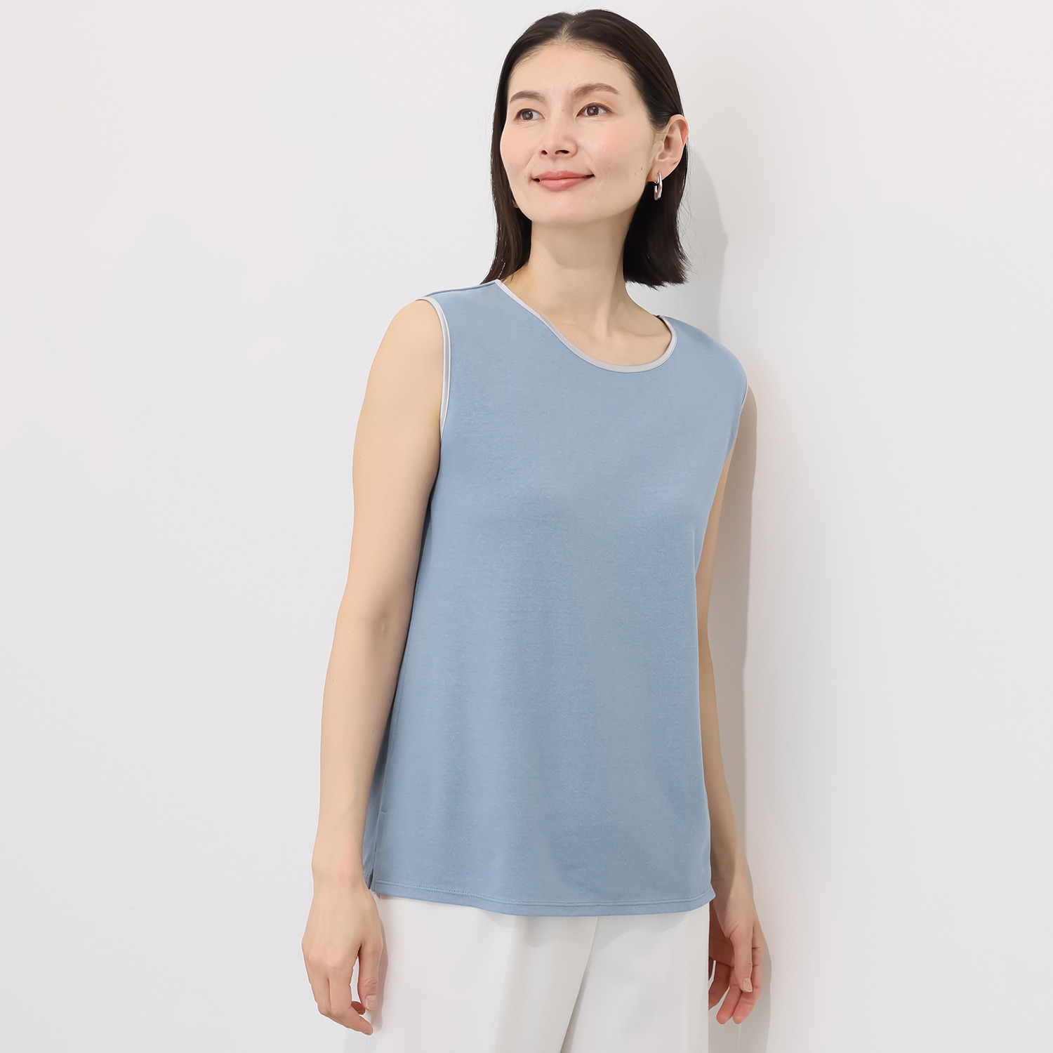 スピンブルー 接触冷感・吸水速乾 フレンチリネンブレンド ジャージー ノースリーブプルオーバー