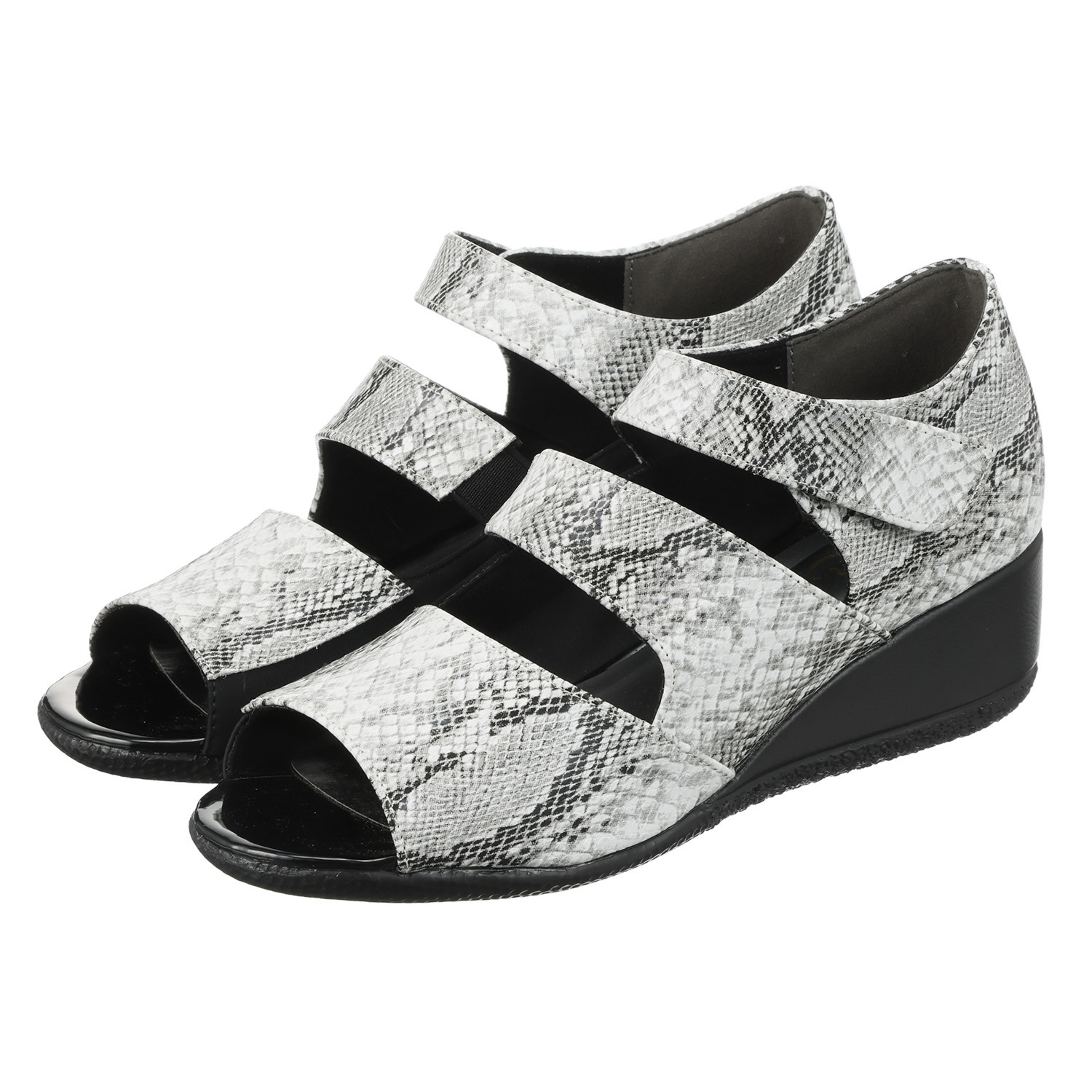 ポポラーレ 内側ストレッチ パイソンデザイン オープントゥパンプス