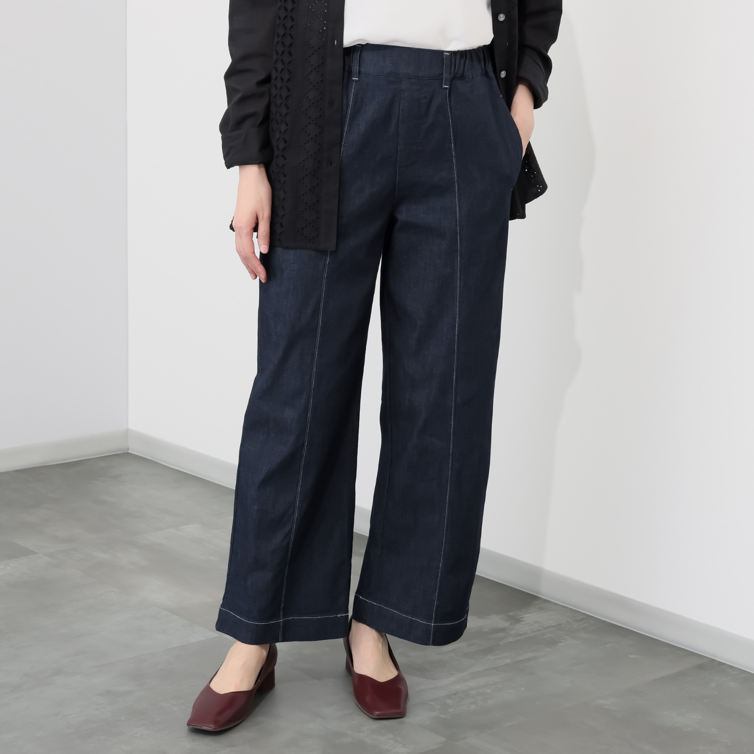 アトリエール コットン混デニム ワイドパンツ
