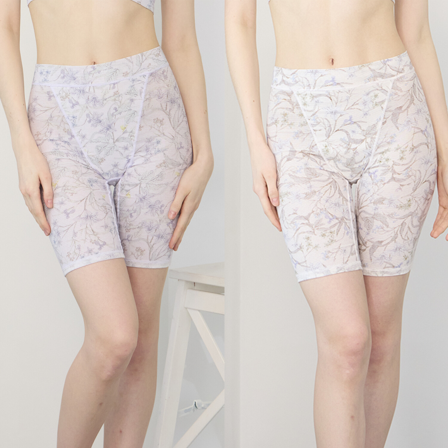 丸福ガーゼ ムレにくくて快適！速乾 綿モダール混 ボタニカルプリント 三分丈ショーツ２枚セット