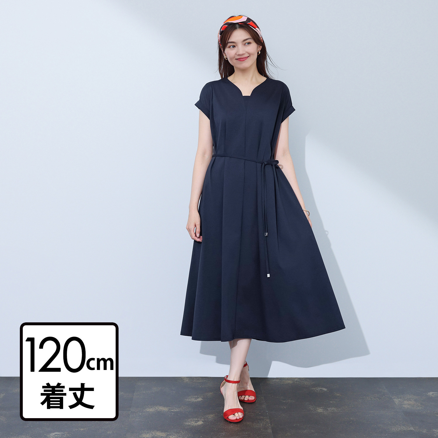 アンリック　オー　ブルー 接触冷感・ＵＶカット ターンバックスリーブ 細見えフレアーワンピース ＜着丈１２０ｃｍ＞