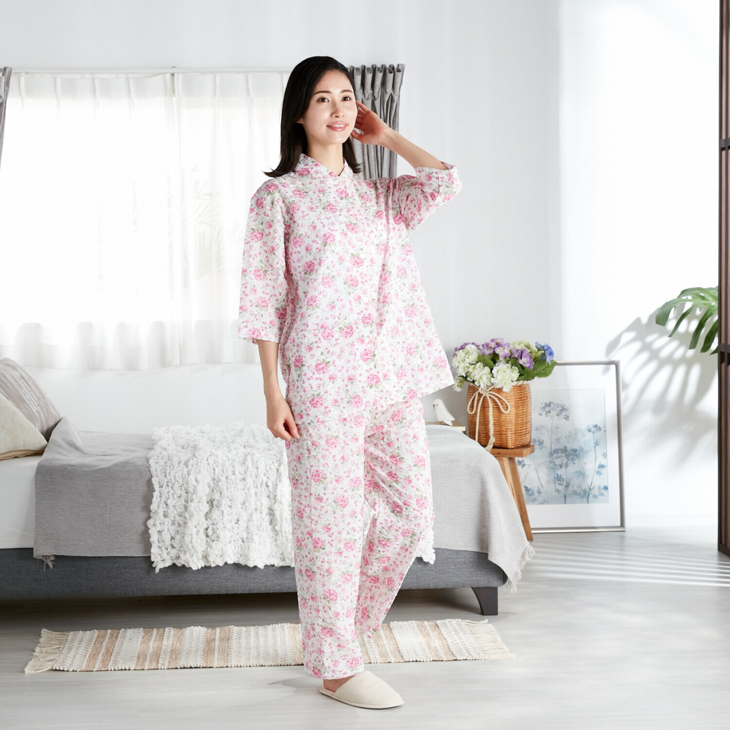 ＷＩＮＤ ローンリップル アジサイ柄 パジャマ