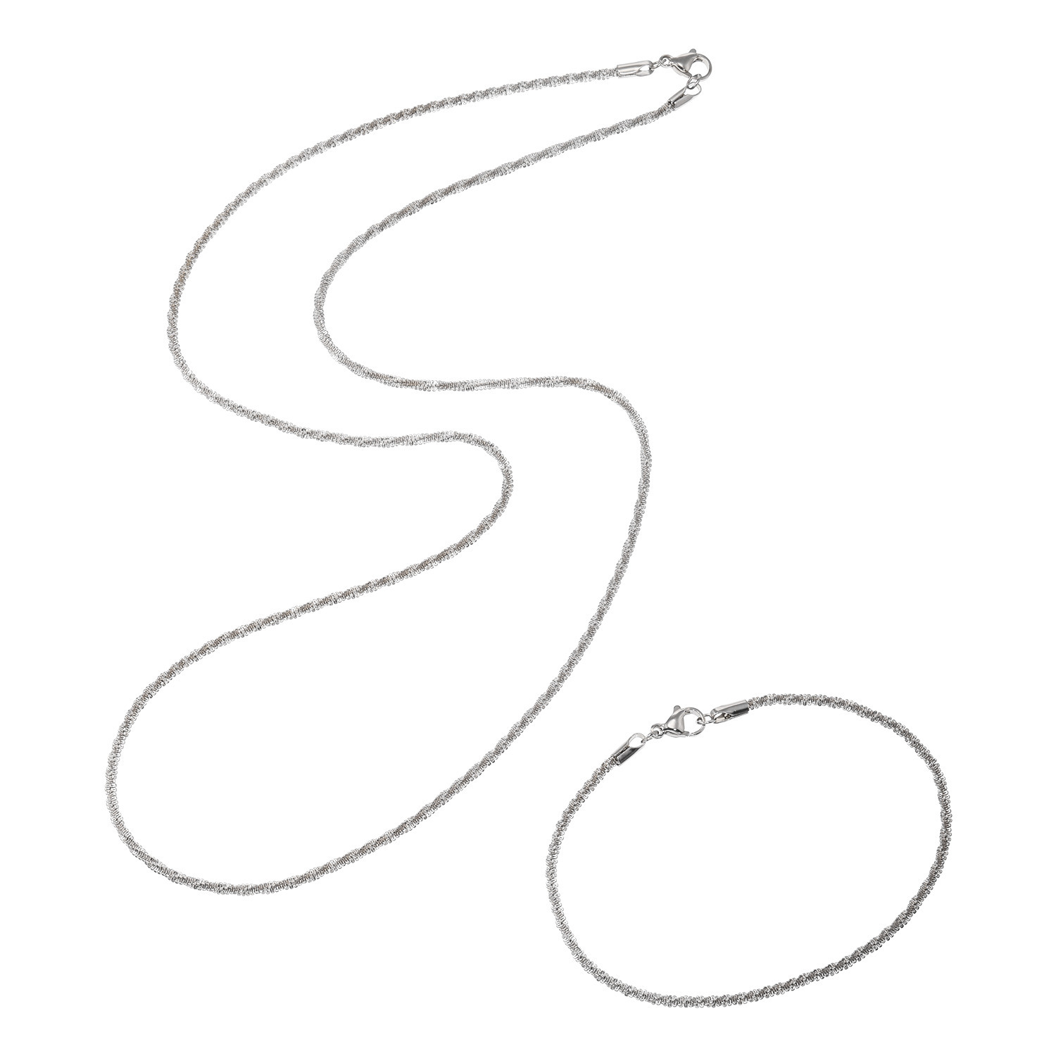 エービーステン ステンレス ツイストチェーン ロングネックレス＆ ブレスレットセット