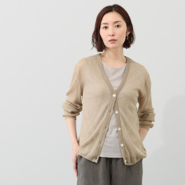たおやか美 日本製 麻１００％ ウォッシャブル シアーニットカーディガン
