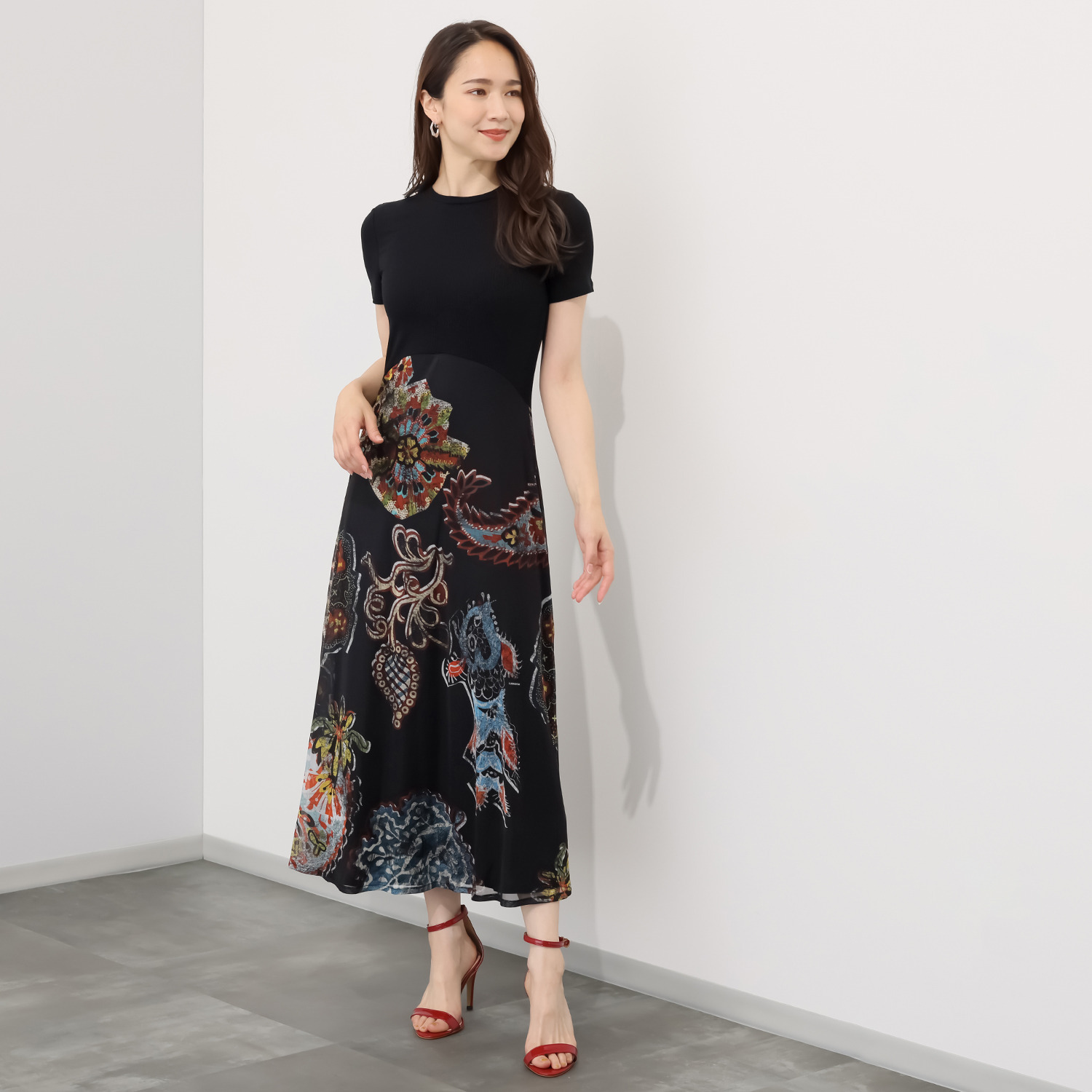 デシグアル エスニック調プリント チュールドレス