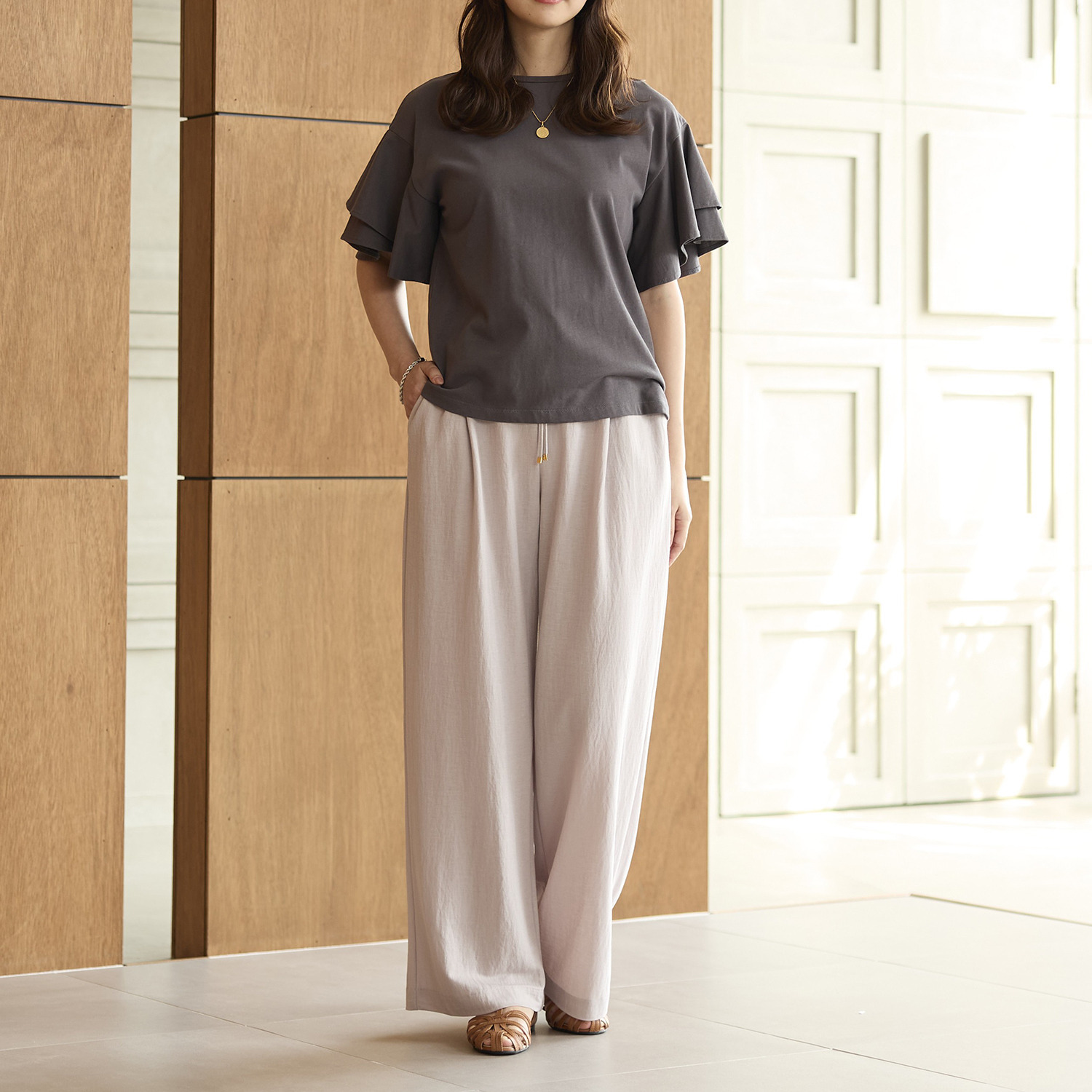 アトリエール ＵＶカット 接触冷感・速乾 リンクルエアリー ワイドパンツ