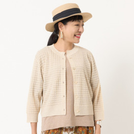 ミューリエ 大人スイートな涼やカーデ 麻混 シアーニットカーディガン