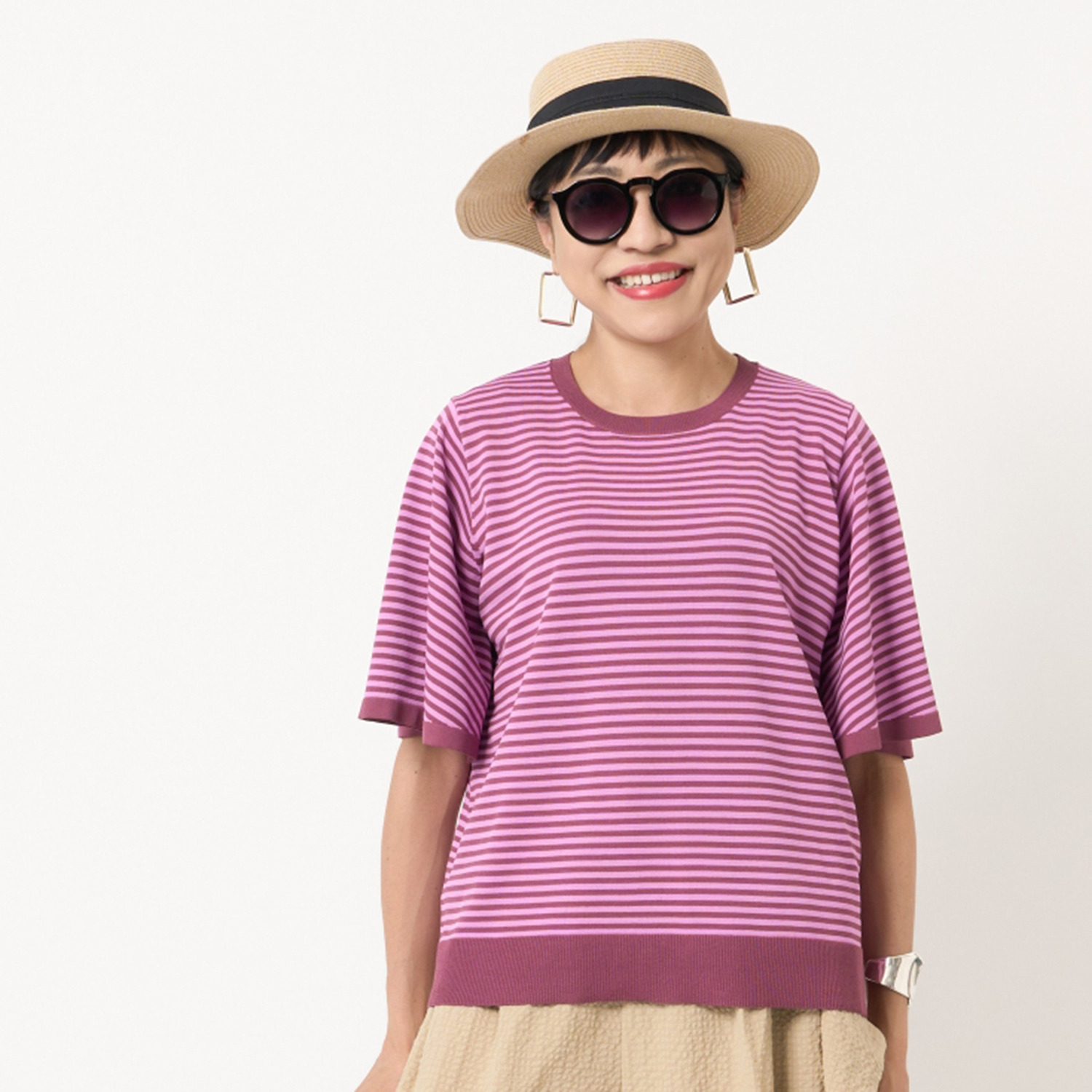 ミューリエ Ｔシャツに替わる一品 フレアスリーブ ニットプルオーバー