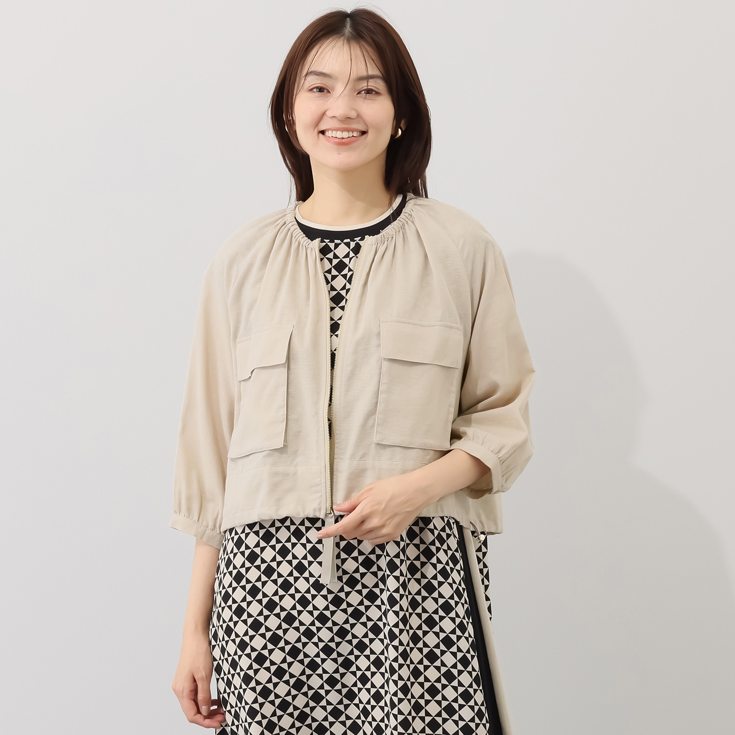 スタイル・ラヴィー 麻混カラミ ギャザーアクセント