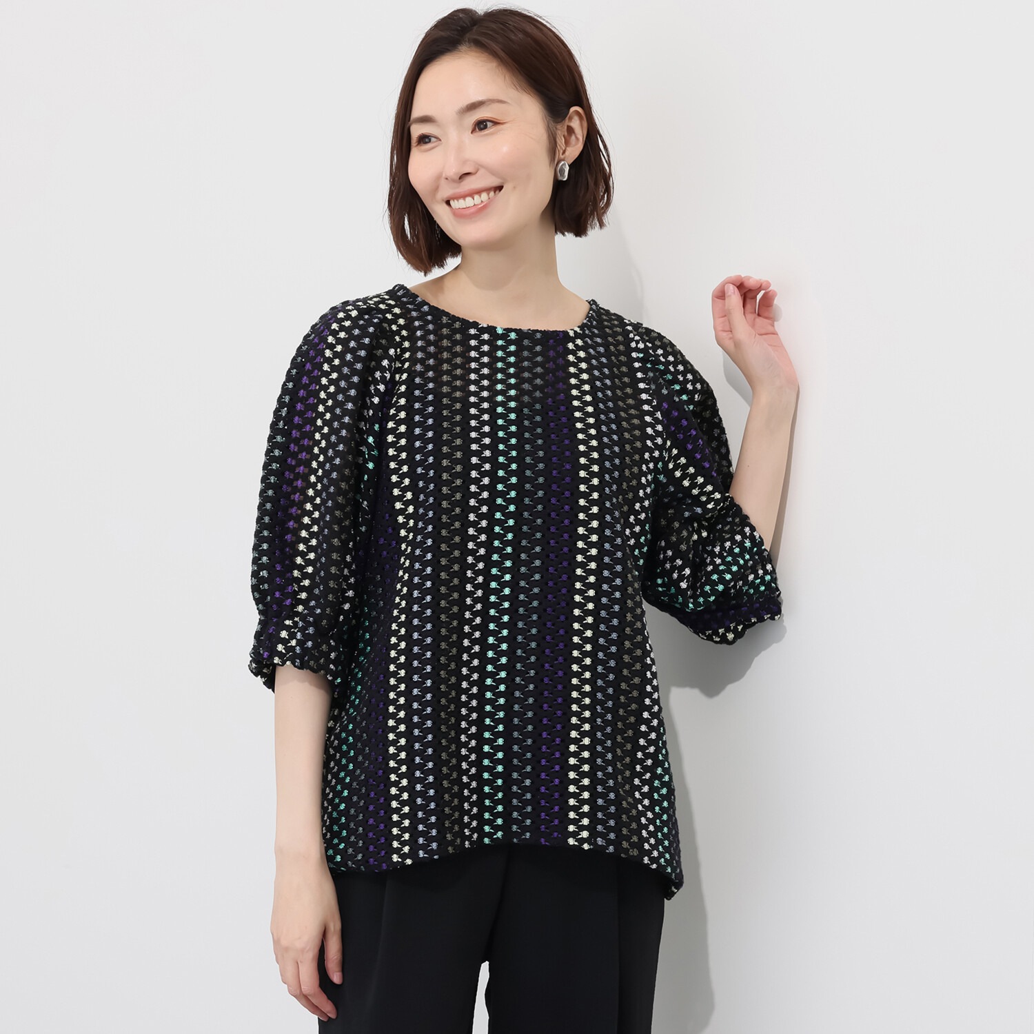 フェアリア　ビス ストライプ柄 レースプルオーバー