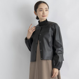 元町ゼラール 軽くてソフトな風合い！ トルコ産ラムレザー リバーシブルデザイン ギャザースリーブ ジャケット