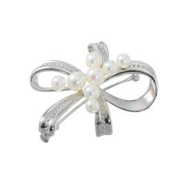 パール　ユリマ ハロン湾産 無調色越物アコヤパール リボンモティーフ ペンダントブローチ