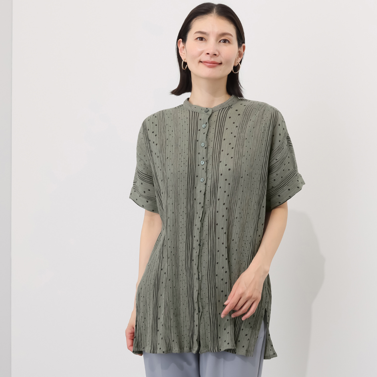 ダジュール 綿１００％楊柳 プリントブラウス