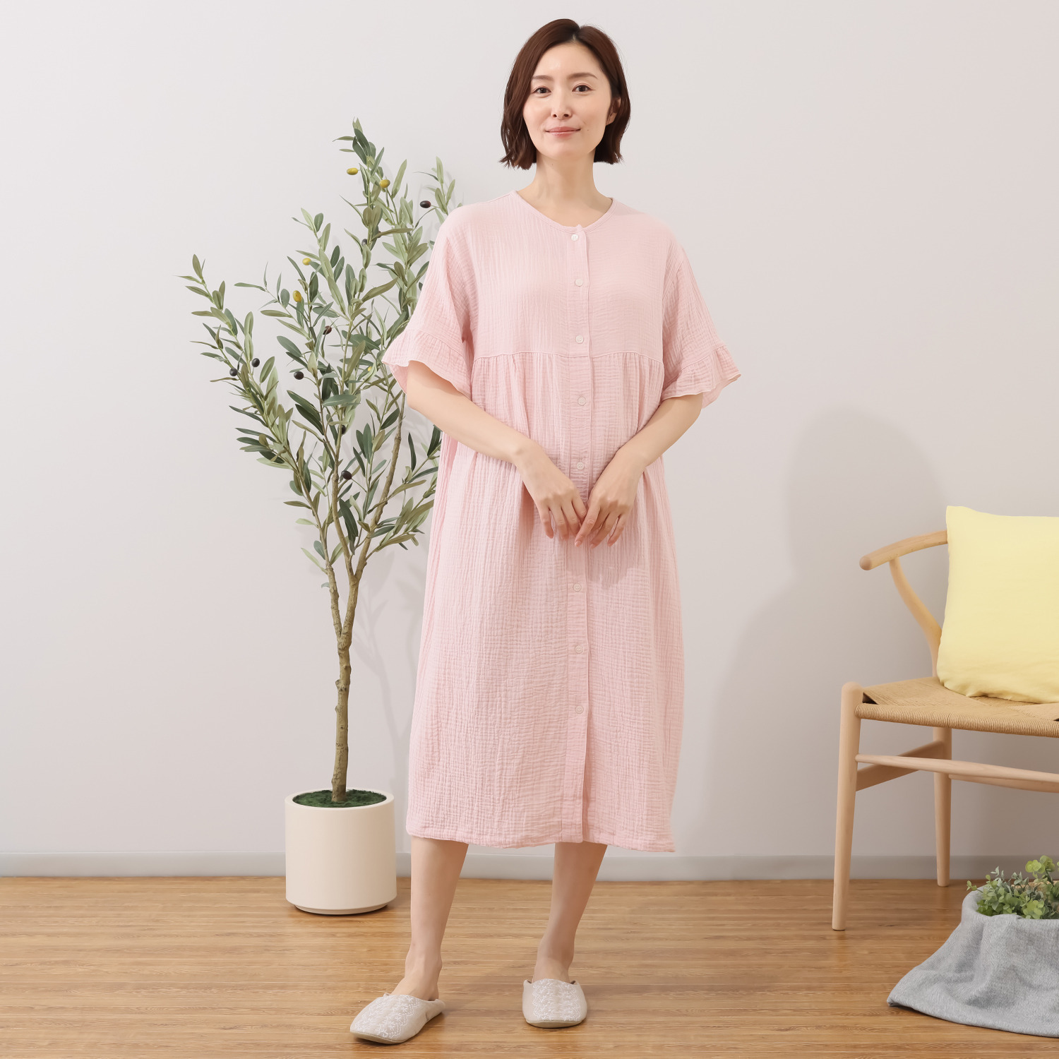 ラデリア 綿１００％ ウェーブ二重ガーゼ ふんわりやわらか ルームワンピース