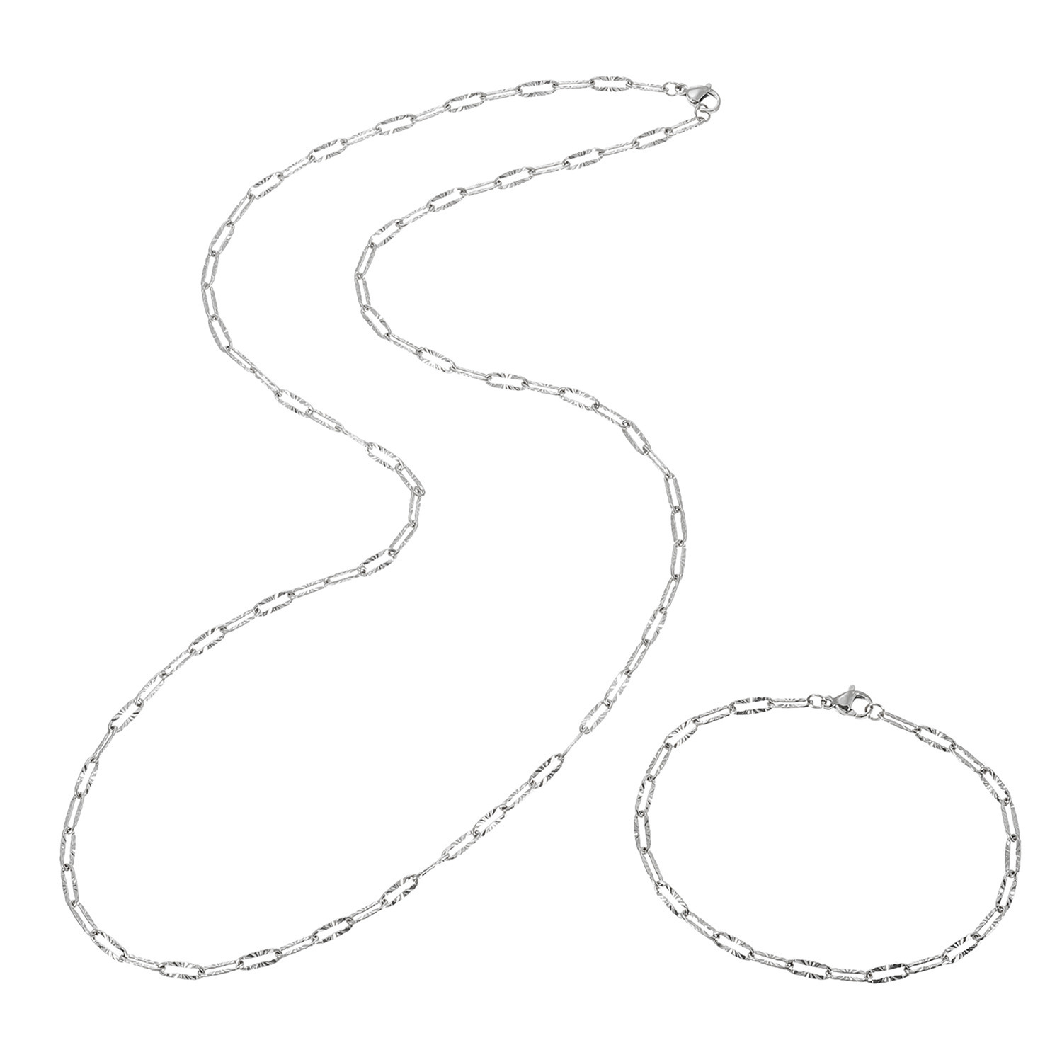 エービーステン ステンレス カットデザインチェーン ロングネックレス＆ ブレスレット