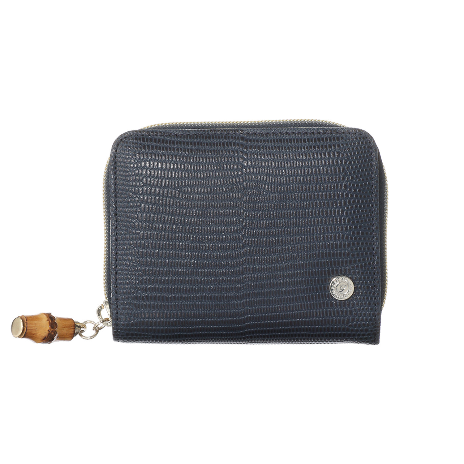 モーダプリンチペ はっ水 リザード型押しレザー バンブー引き手 二つ折り財布