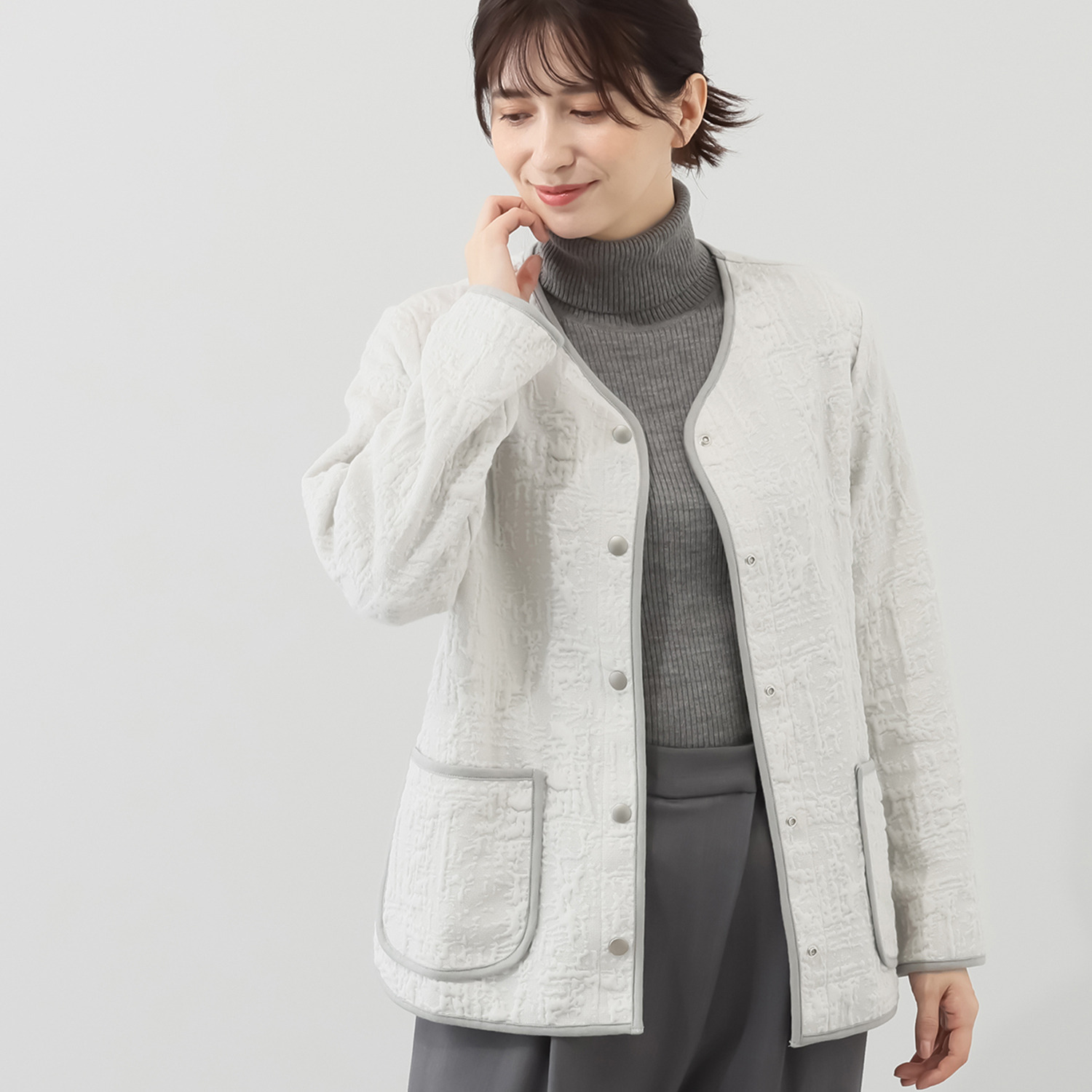 プレンディソール 上品な凹凸感がある キルトジャガード ジャケット