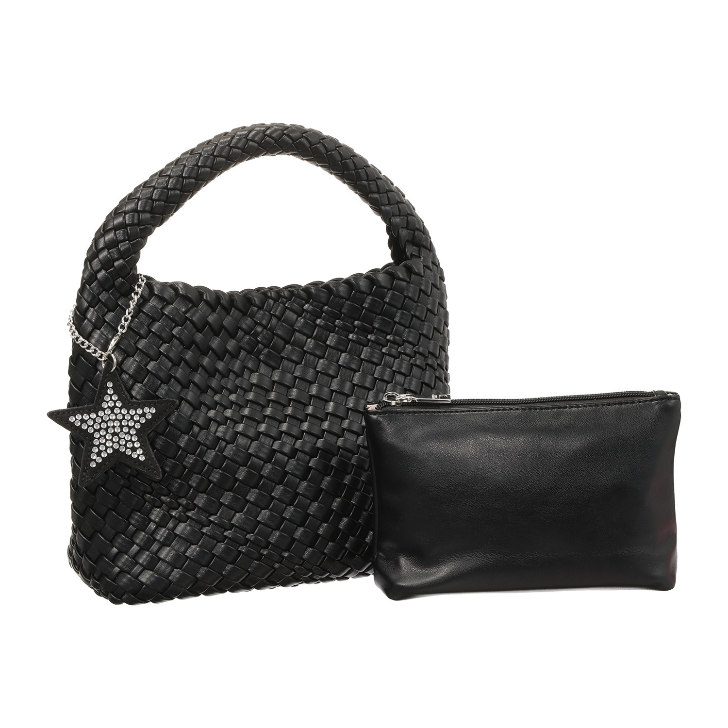 グッシオイタリー 柔らかレザータッチ 編み込みメッシュ トートバッグ＆ポーチ ＜星形チャーム付＞