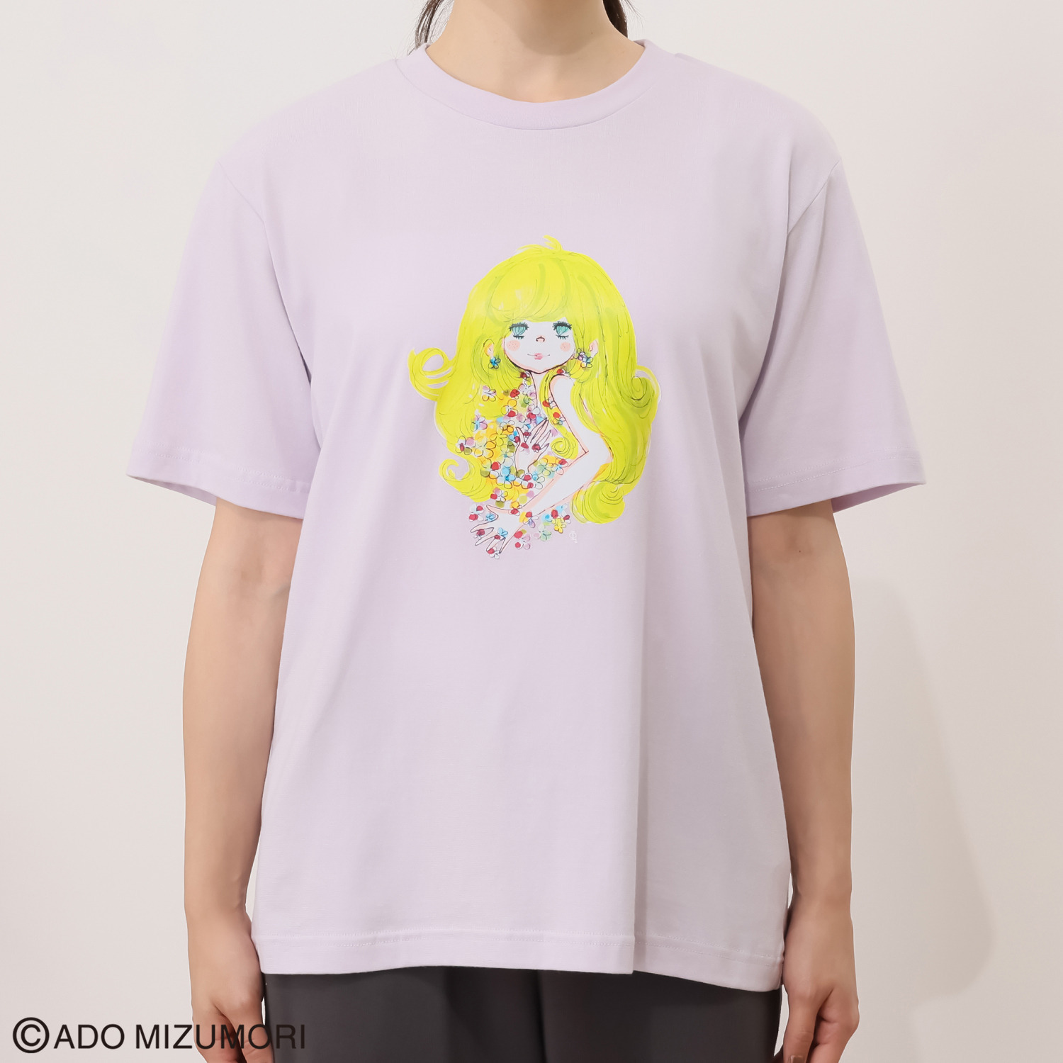 水森亜土 綿100％爽やか天竺 転写プリント ルームTシャツ