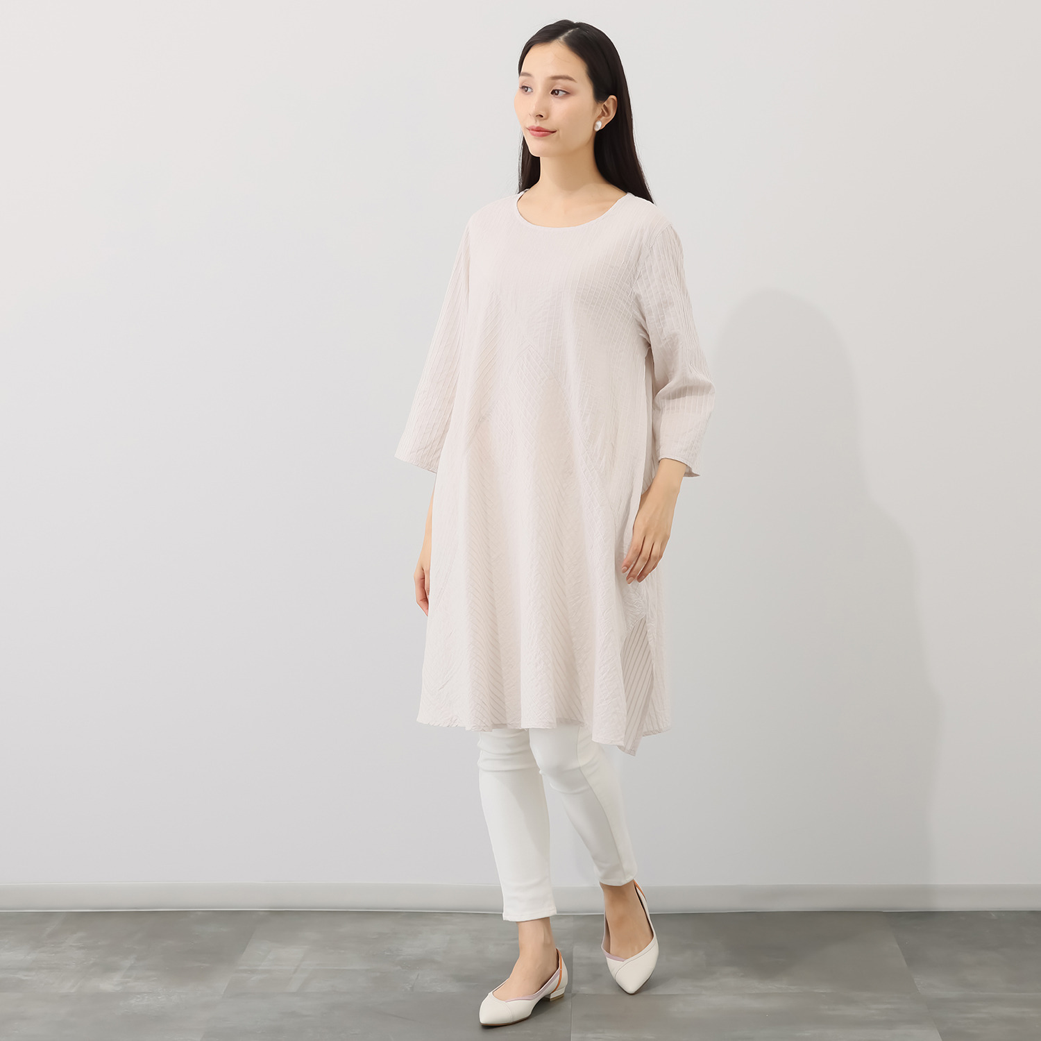 ダジュール 綿１００％ 切替ピンタック ワンピース