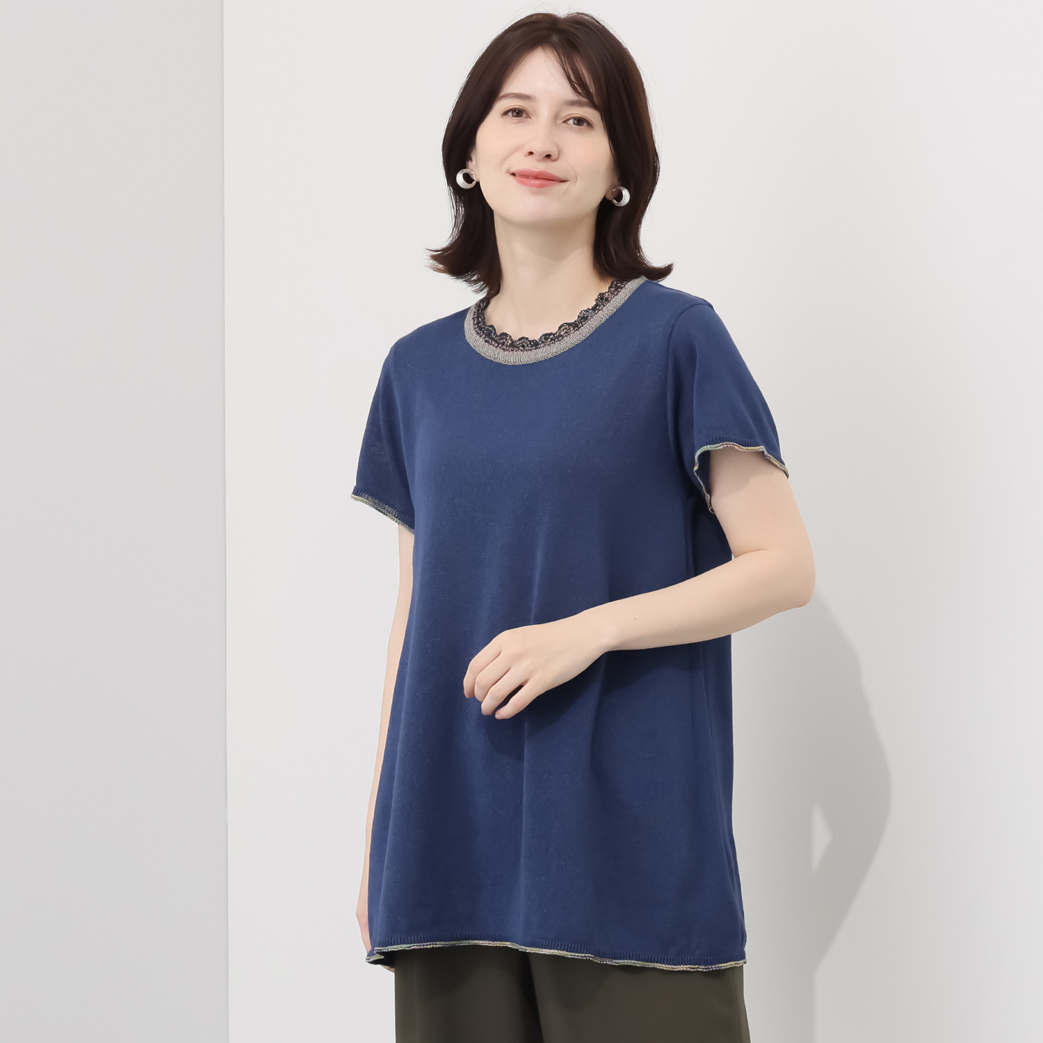 イイネス ファンシーヤーンミックス 切替デザイン プルオーバー