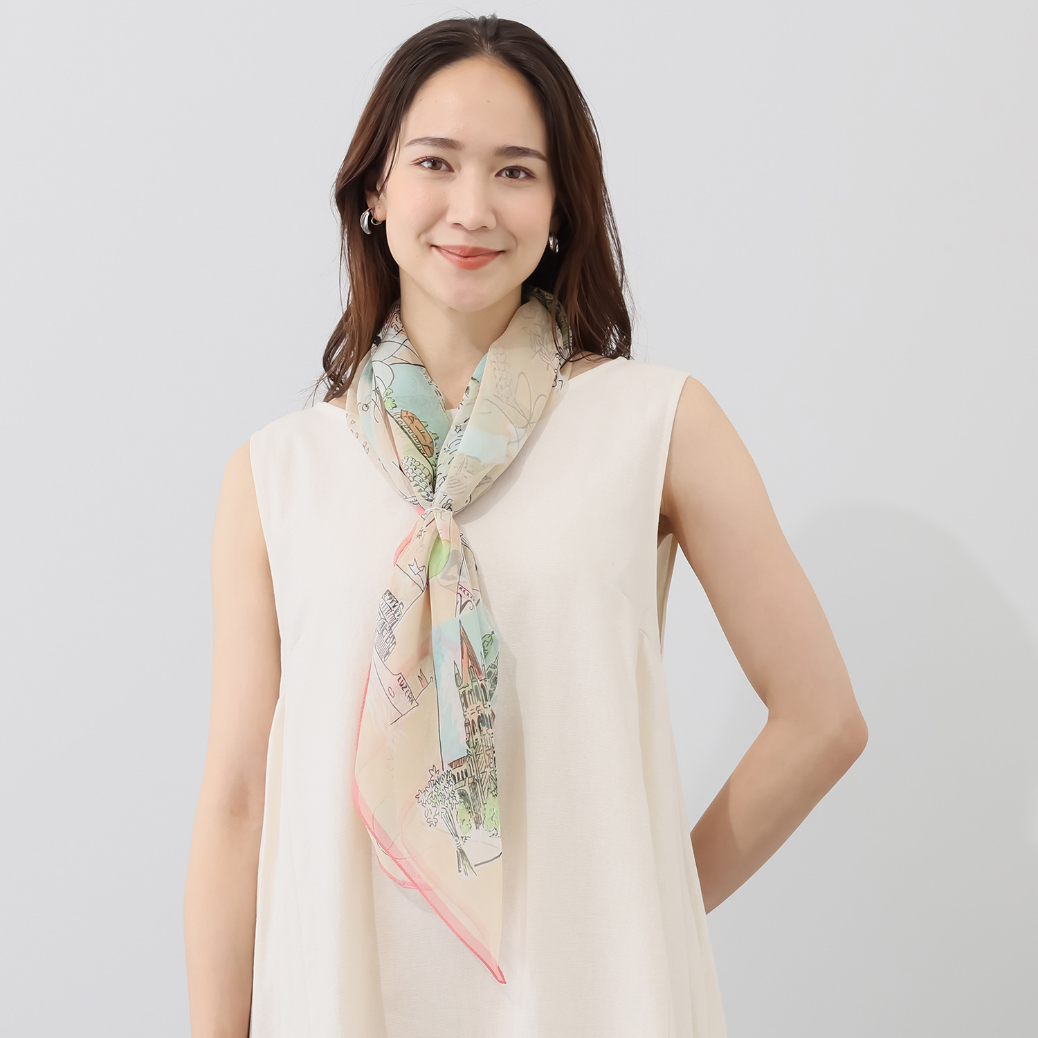 クーコ 日本製 シルク１００％シフォン 横浜アーカイブデザイン スカーフ　“スイス”