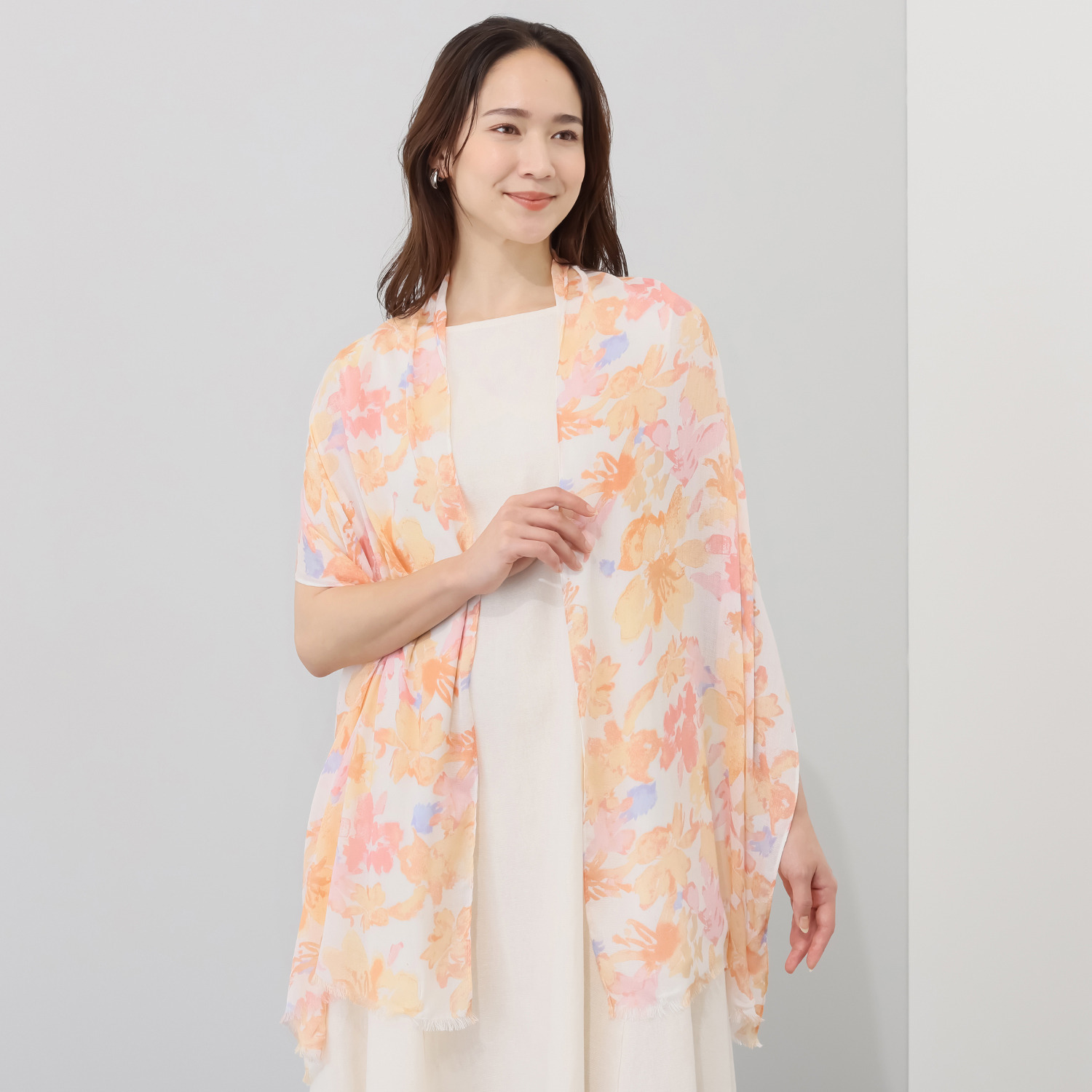 クーコ 接触冷感 水彩花柄プリント ストール