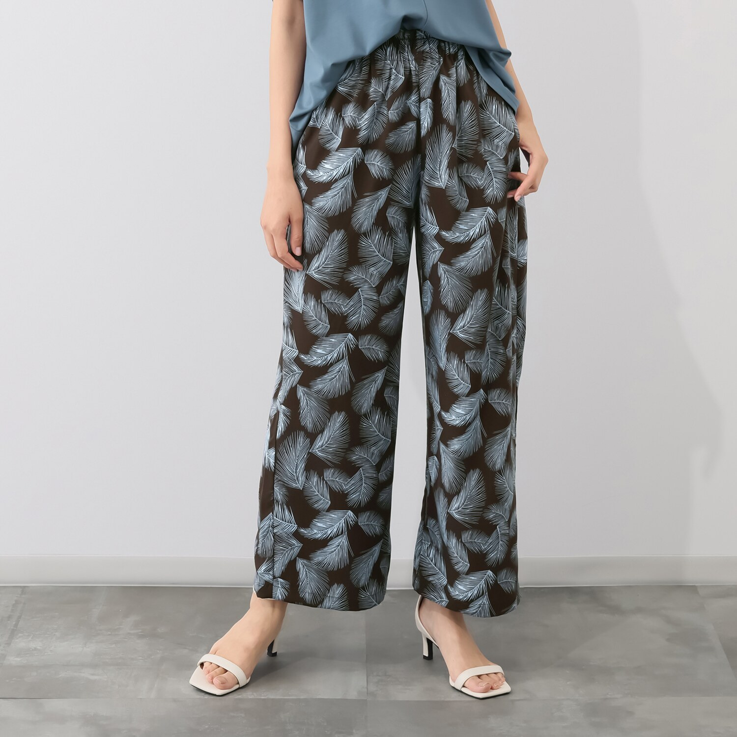 センスローブ ジョーゼット リーフ柄 イージーパンツ