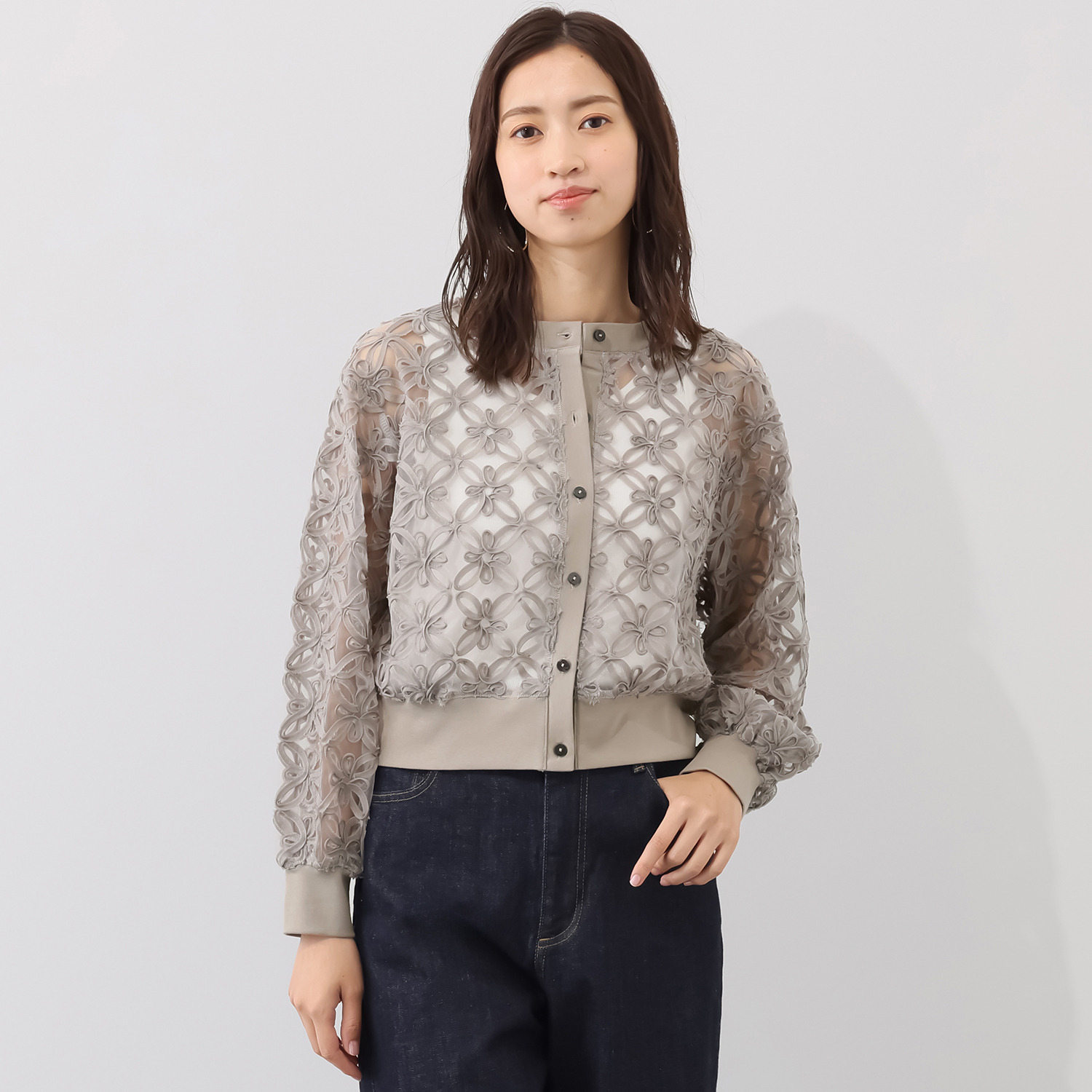 ラヴィーコンフォート リボンテープ刺しゅう アクセント 大人ガーリー 万能カーディガン