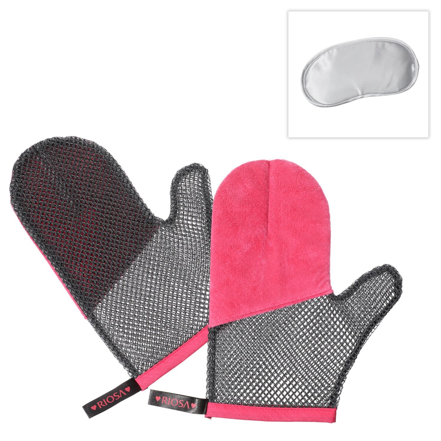 リオッサ ボディーもフェイスも 全身つるつる！ バスタイムに簡単角質ケア “肌磨きミトン” クールアイマスク付