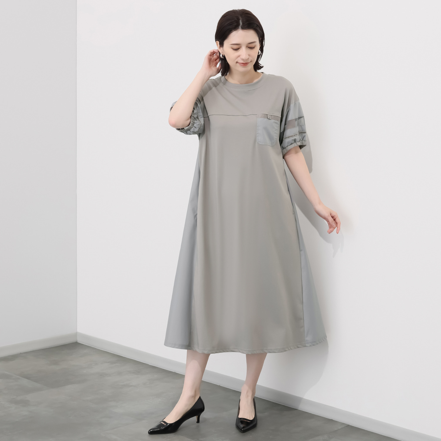 ダジュール 切替スリーブ ドッキングワンピース