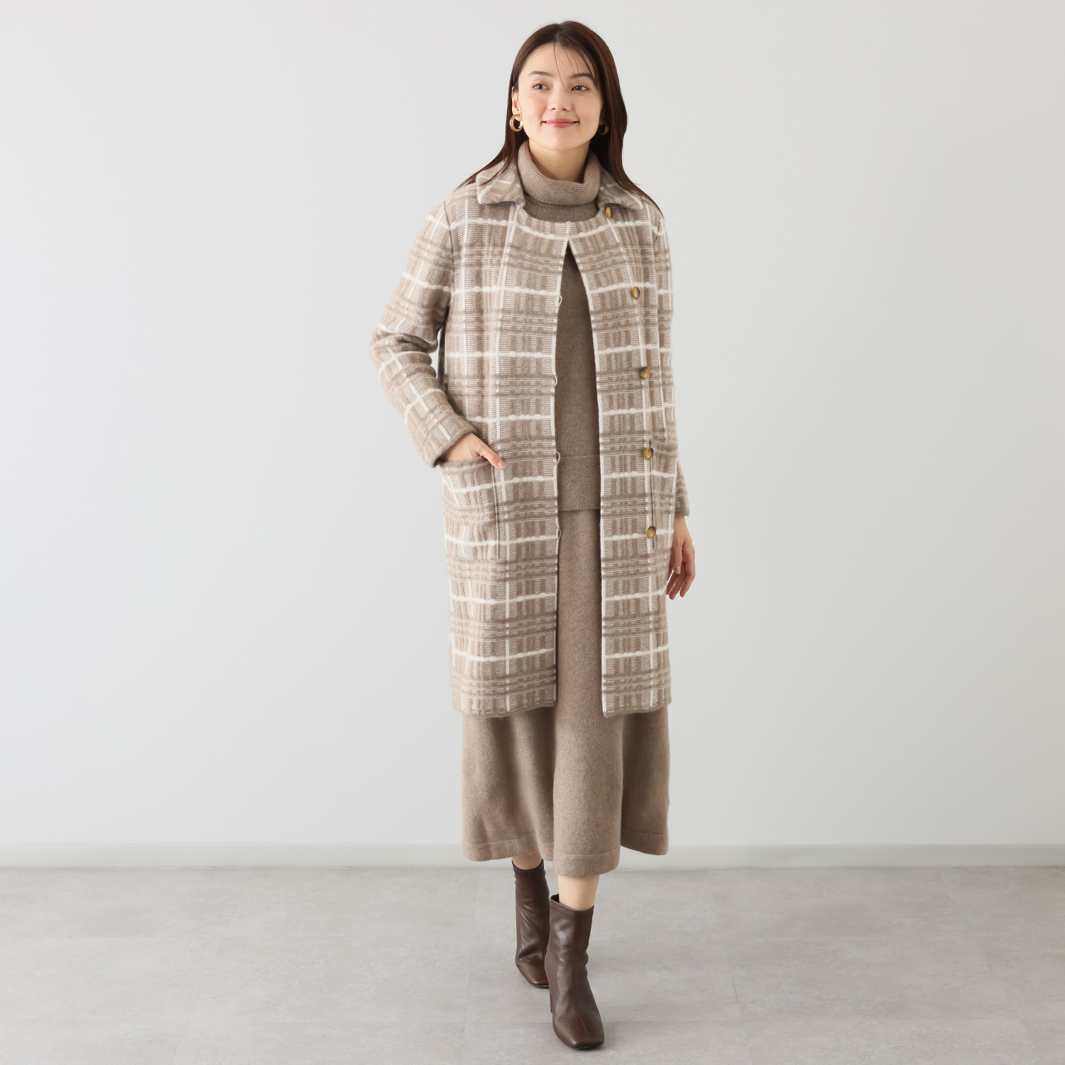 ルーエン ローズ 日本製 内モンゴル産 カシミヤ100％ チェック柄