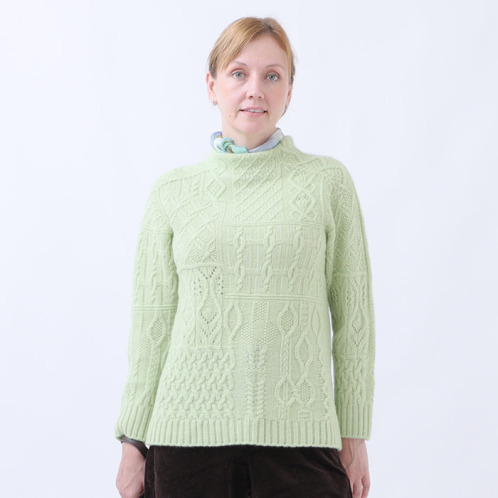 【新品】ルーエンローズ カシミヤ100% クルーネック ニット パッチワーク柄 ルーエン ローズ 日本製 内モンゴル産 カシミヤ100％ パッチワーク