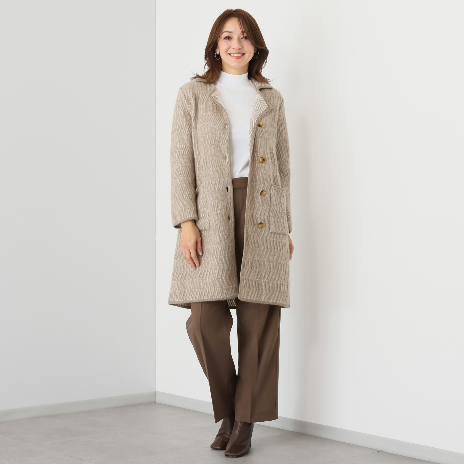 ルーエン ローズ 日本製 内モンゴル産 カシミヤ100％ ヘリンボーン